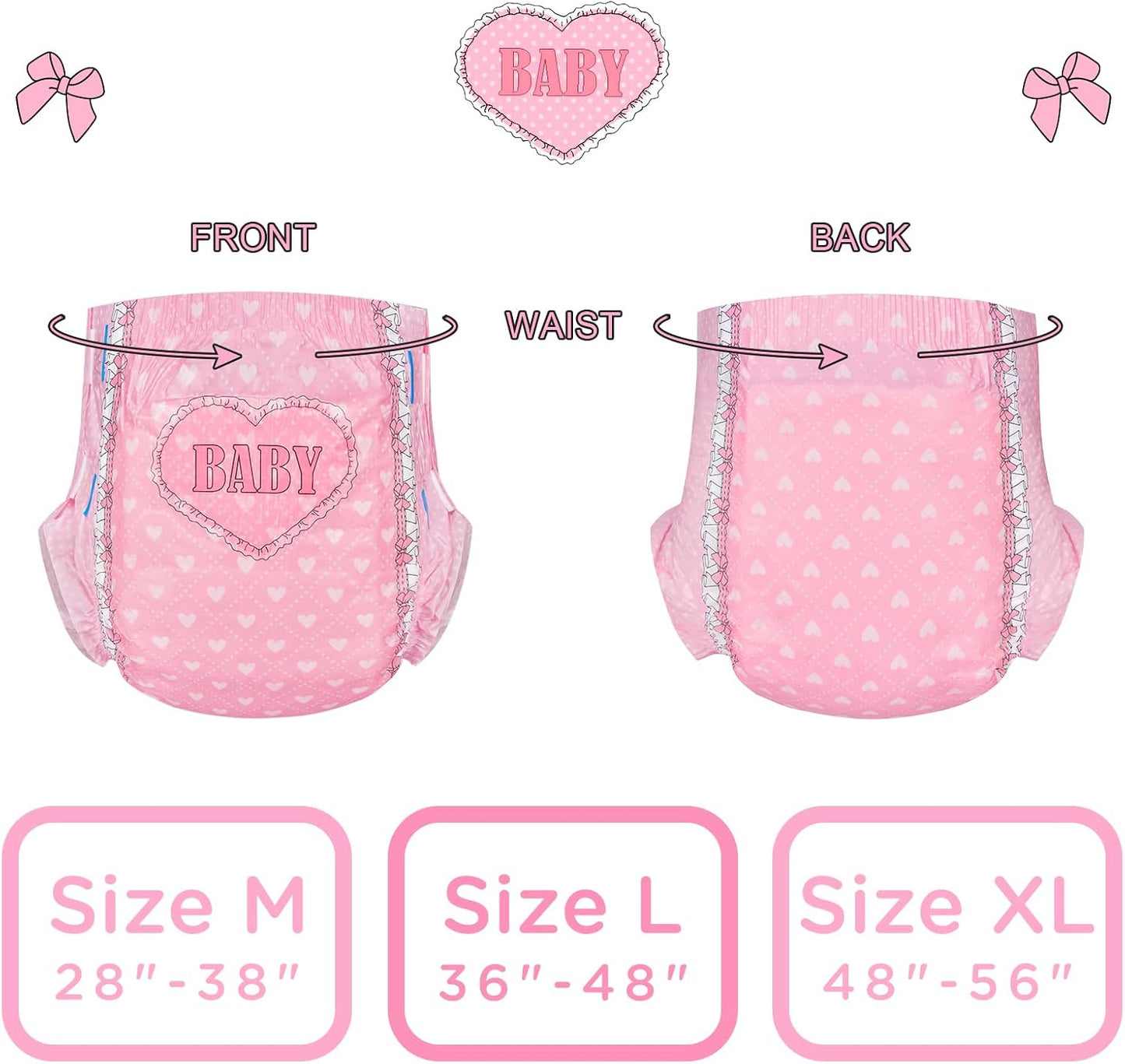 Littleforbig Printed Adult Brief Diapers 10 Pieces - Blushing Baby Pink(XL)