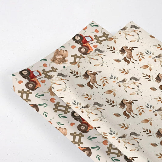 Soft 2 Pack Farm Animals Horse Leaves Highland Cow Tractor Pattern Baby Changing Pad Covers for Infant Newborn, Unisex Western Nursery Fitted Diaper Changing Table Pad Mat Sheets for Boys Girls-16x32