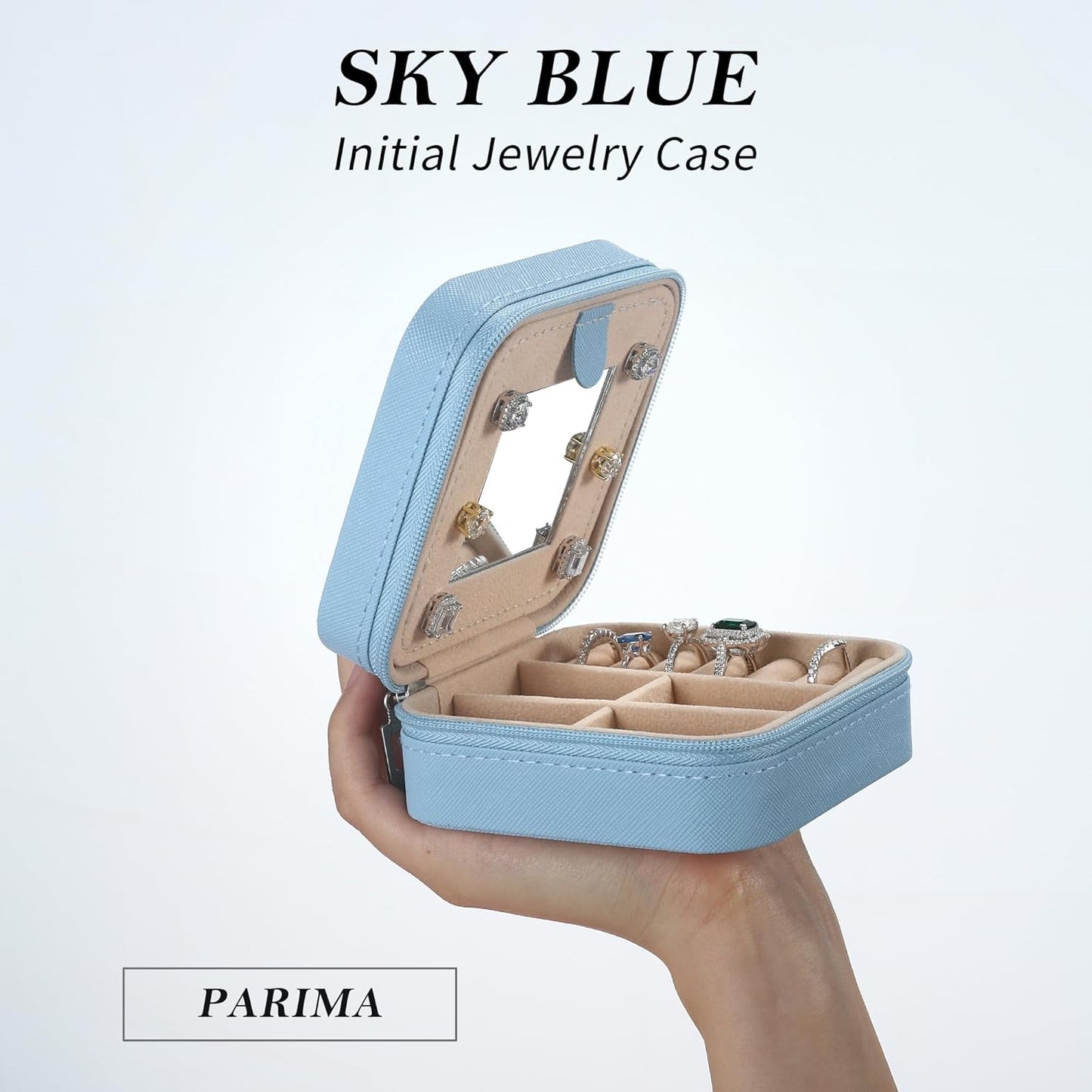 Parima Jewelry Organizer Box, Small Jewelry Box for Women Girls Initial P Travel Jewelry Case Small Jewelry Organizer Box Travel Jewelry Case Jewelry Box Organizer - Letter M, Sky Blue