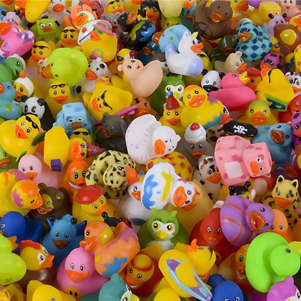 Assorted Rubber Ducks Toy Duckies for Kids and Toddlers, Bath Birthday Baby Showers Classroom, Summer Beach and Pool Activity, 2" Inches (50-Pack)