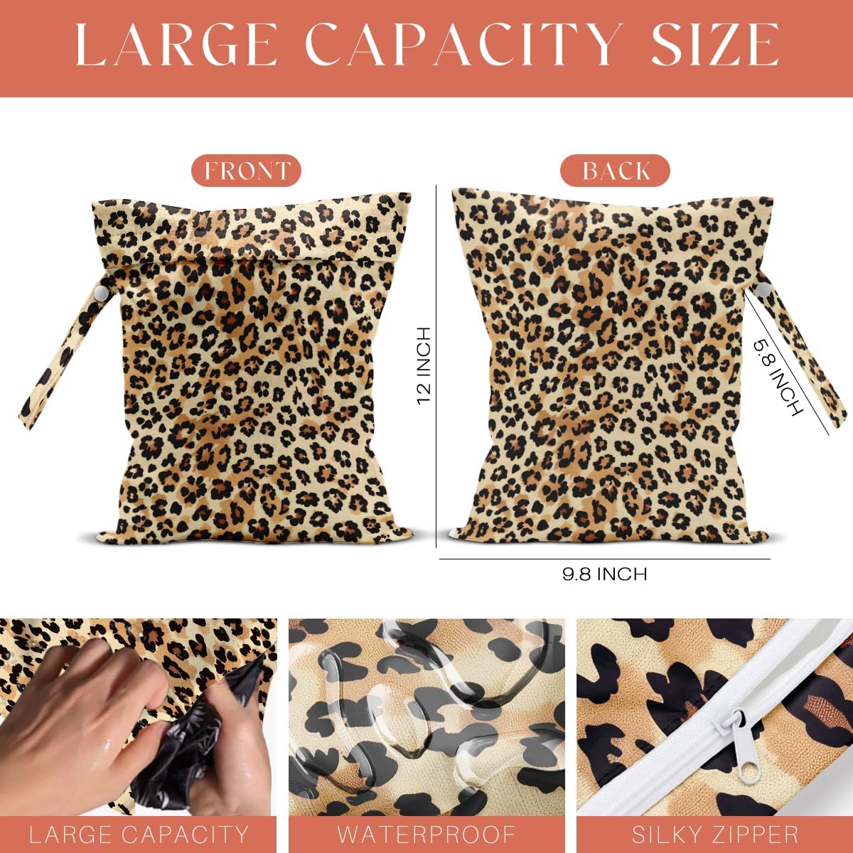 4 Pack Neon Leopard Print Wet Bag Waterproof Washable Reusable Wet Dry Bag for Swimsuit Dirty Clothes Diaper Travel Pool Beach Yoga Gym Travel Birthday Christmas Bachelorette Party Camping Toiletries