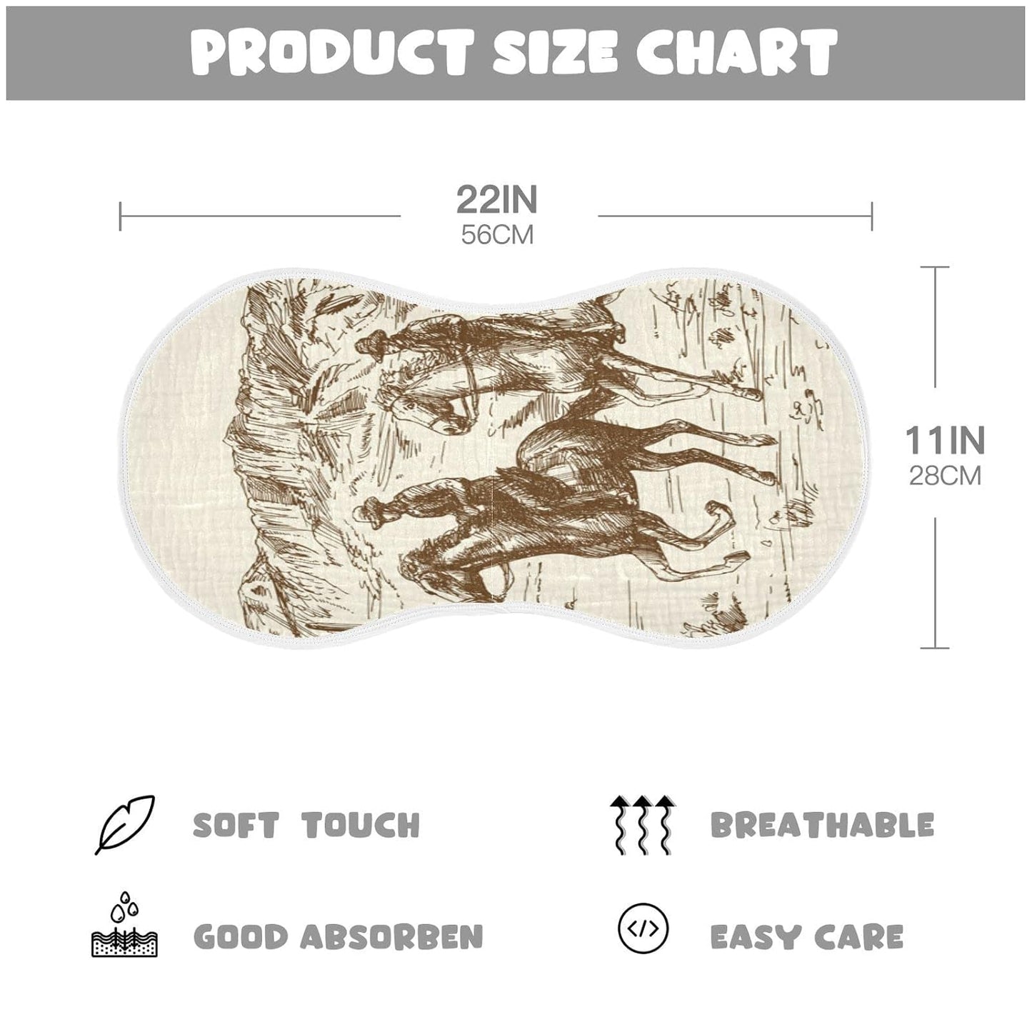 Muslin Baby Burp Cloths Set of 4, Soft Absorbent Western Desert Cowboy Muslin Washcloths, Bibs, Face Towel for Newborn Boys Girls, 22 x 11 Inch