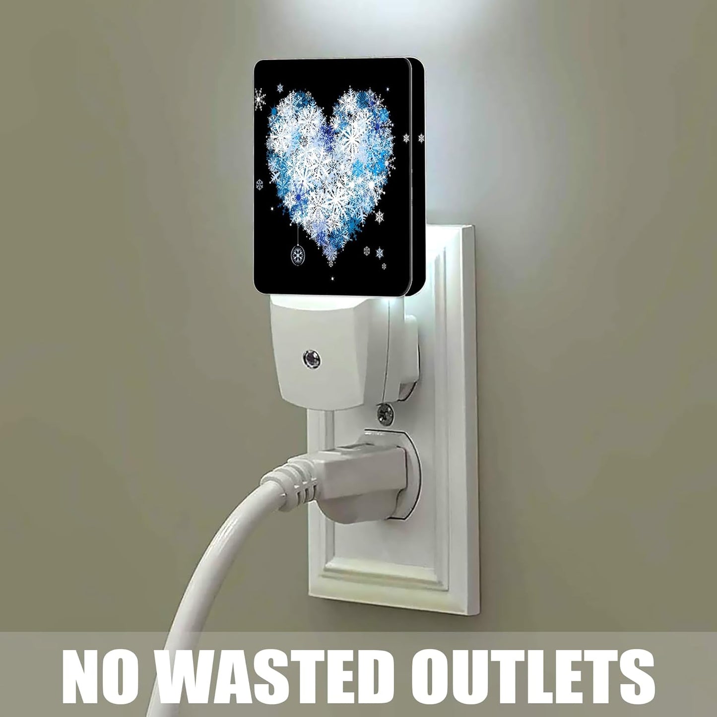 Winter Art Hearts Dusk to Dawn Night Light, Auto Sensor Lamp Home Indoor Stairway Kitchen Corridor, Night Lights Plug into Wall Decor, Boys Girls Women Men Room Gifts