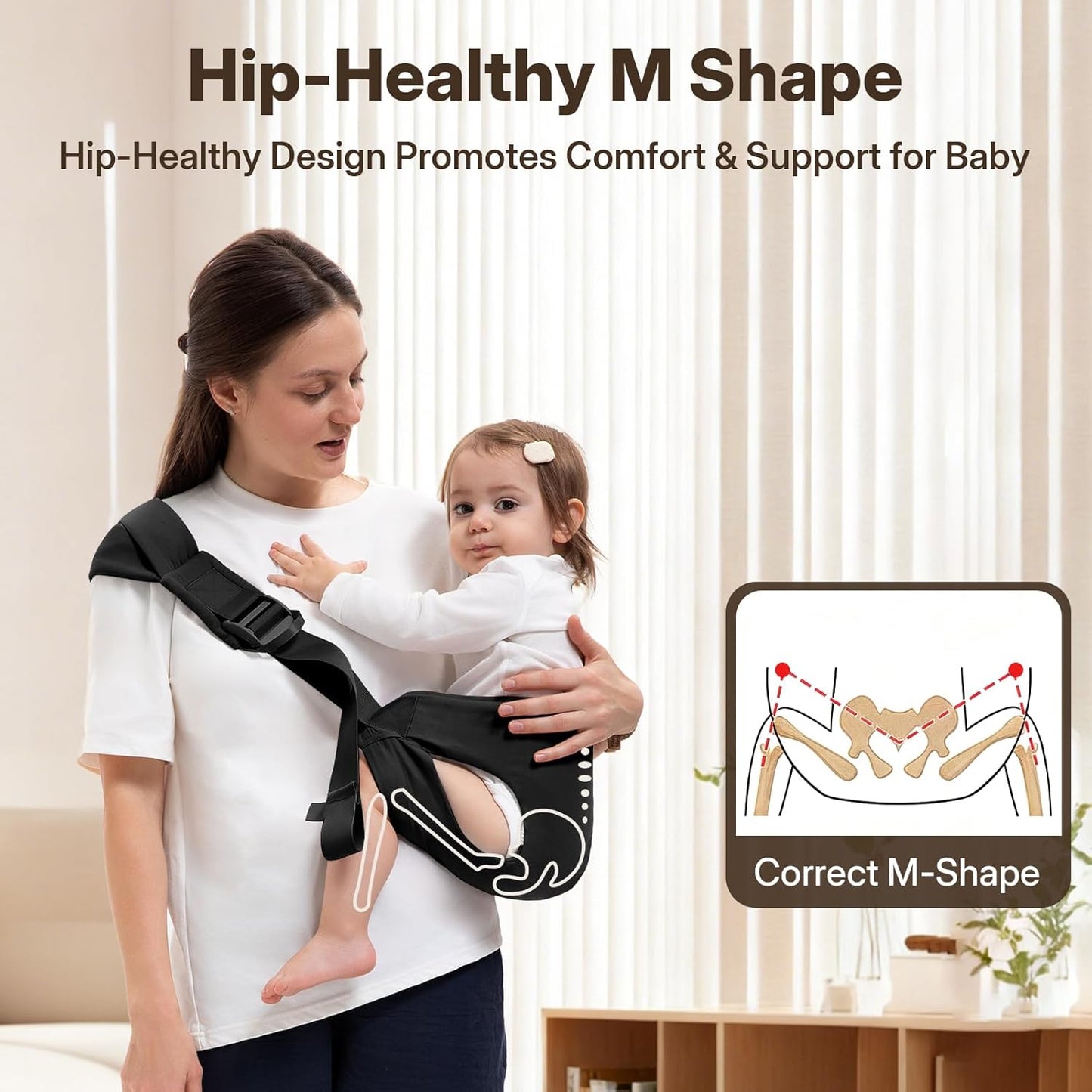 Toddler Carrier for 25-60 lbs,Comfortable&Lightweight Baby Sling Carrier,Adjustable with Left/Right Shoulder Straps,One Size Fits All,Ideal for Shopping and Travel-Black