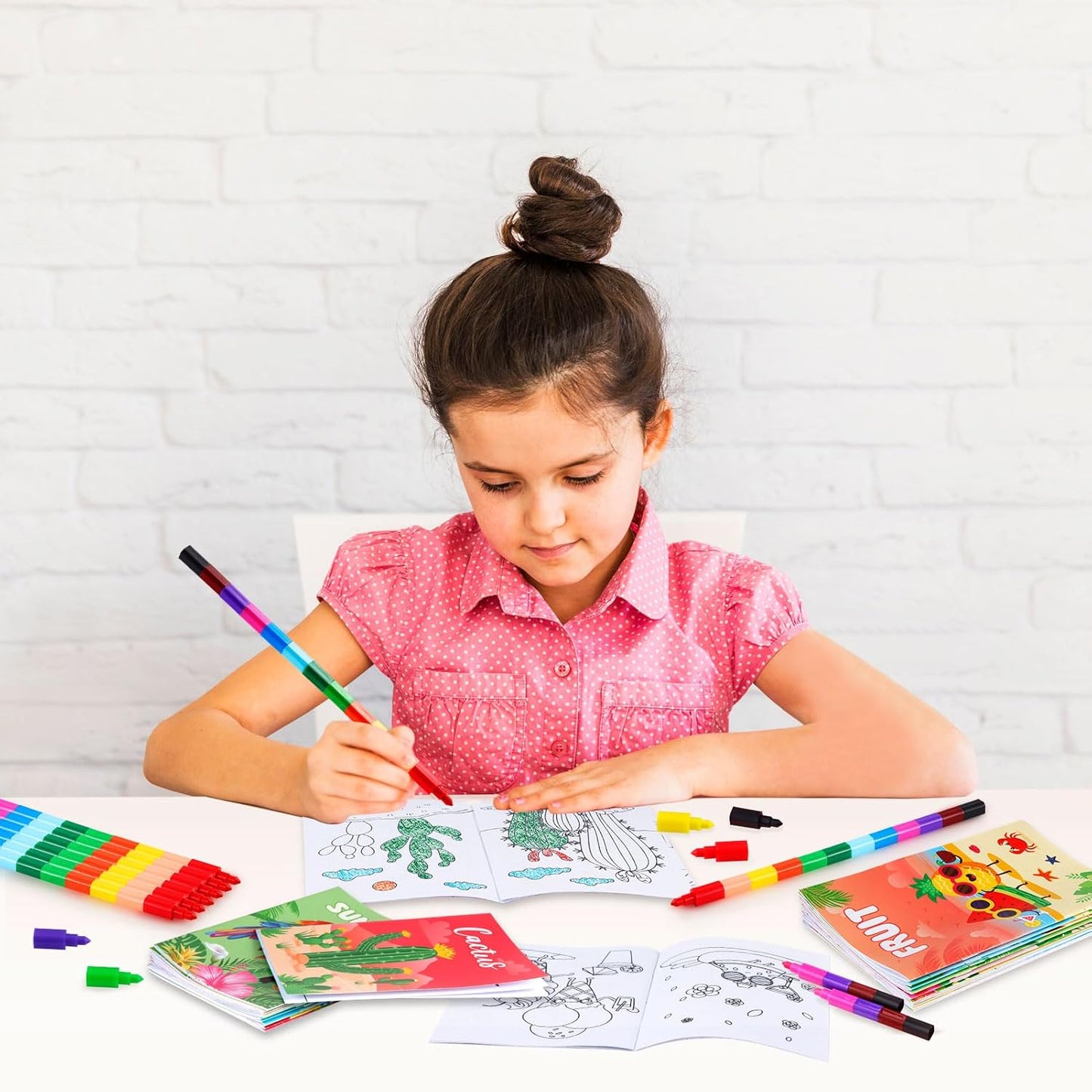 BenLouis 12 Summer Mini Coloring Books Kids with 12 Stacking Crayons Pool Beach Party Favors Small Activity Books Bulk for Kids Summer Birthday Party Gift Goodie Bag Stuffers