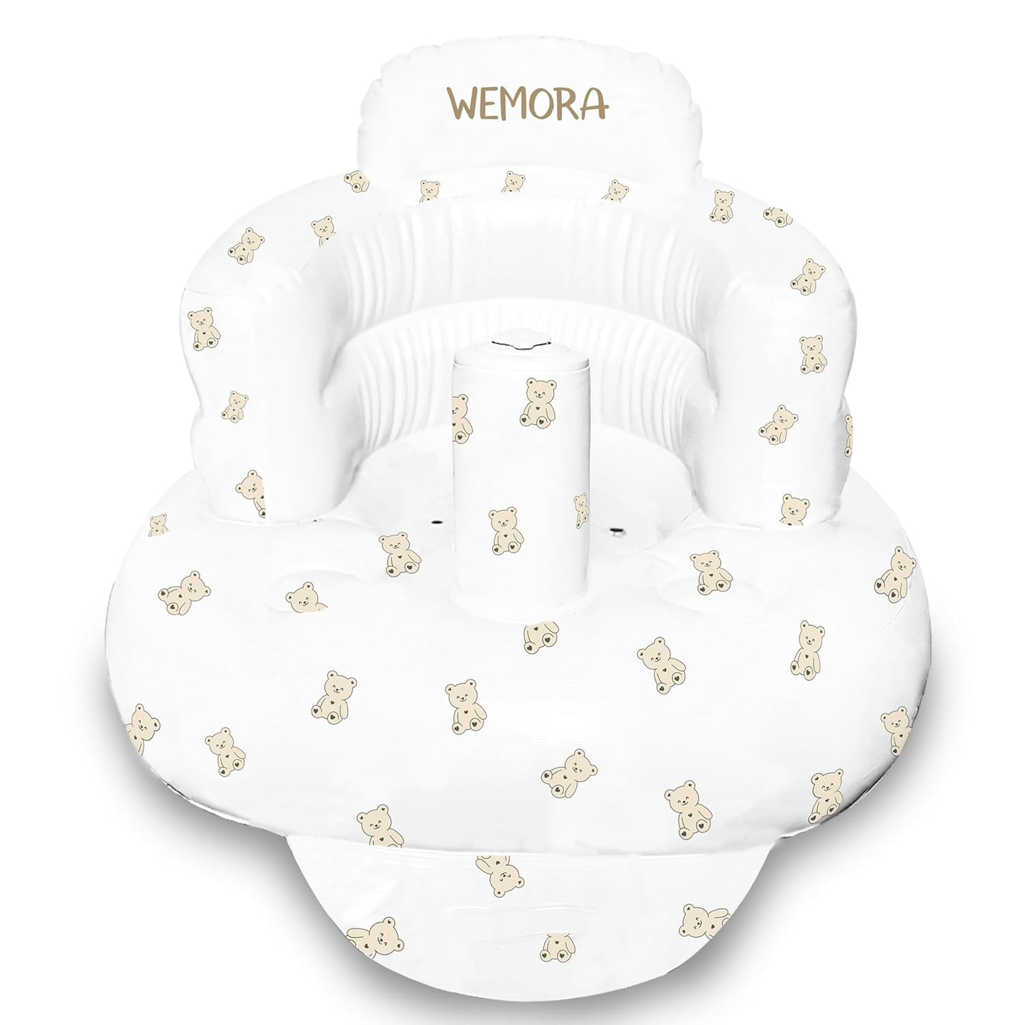 Inflatable Baby Seat for Babies 3-36 Months Blow Up Chair for Babies Infants Toddler Floor Sitting Up with Built in Air Pump (White, Bear.)