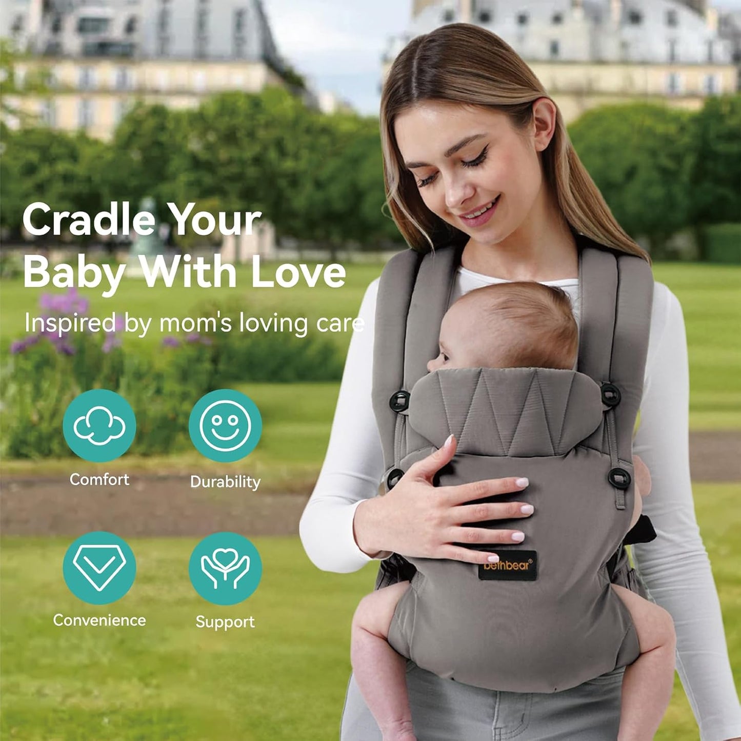 Baby Carrier Newborn to Toddler 7-45 lbs with Natural Material, Ergonomic Design,Versatile and Adjustable,Hands Free for Moms&Dads,Gray