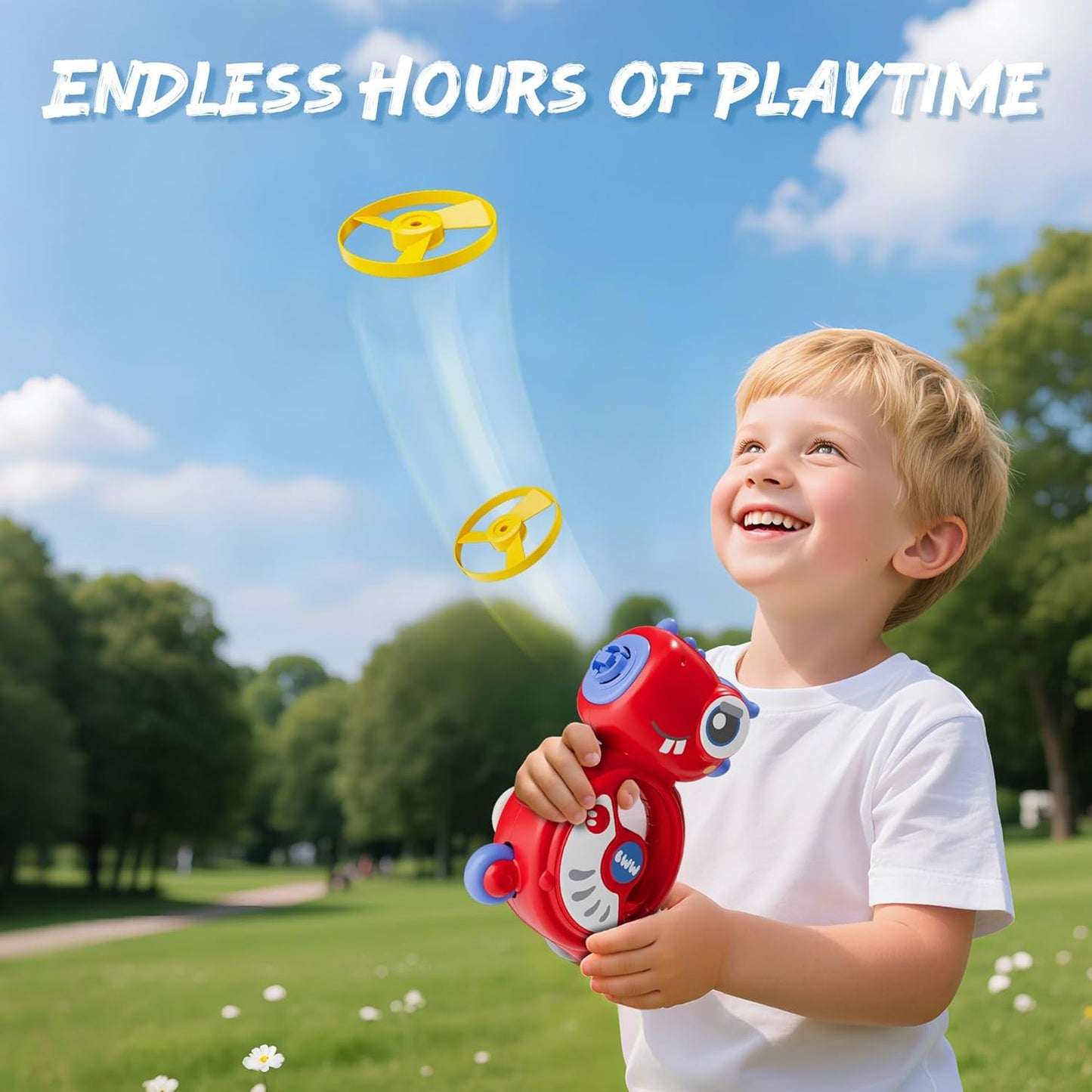 iPlay, iLearn Kids Dinosaur Flying Disc Launcher Toys, Toddler Push Go Friction Dinos Cars, Indoor Outdoor Spinning Top Yard Play Set, Birthday Gift for 12-18 Month, 1 2 3-6 Years Old Boys Girls Child