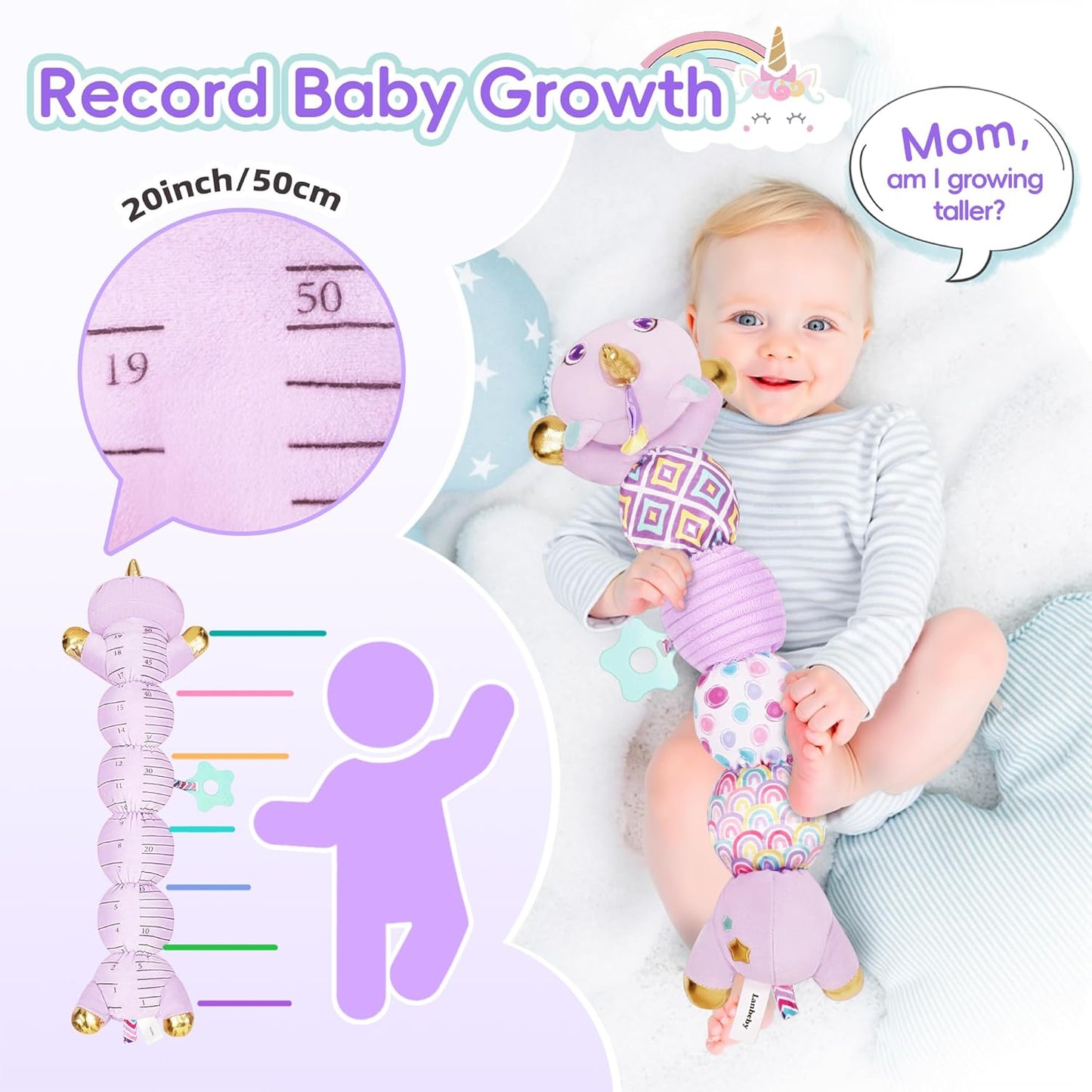 Unicorn Baby Toys 6-12 Months Infant Musical Stuffed Toys for Newborn Tummy Time Sensory Toys for Babies with Crinkle and Rattle 0-3-6-12 Months Old Baby Girl Must Have Christmas Gifts - Purple