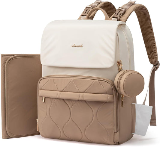 LOVEVOOK Diaper Bag Backpack, Baby Travel Bags for Boys & Girl, Toddler Waterproof Diaper Bag w/Changing Pad (Beige khaki, 15.6''-Small)