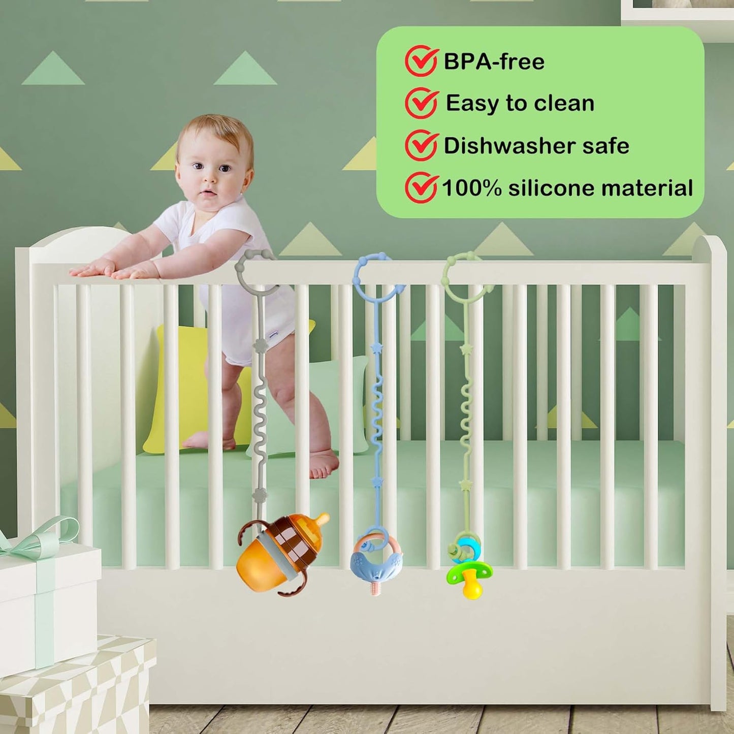 RTMOK Toy Straps for Baby,RTMOK Silicone Setpacifier Clip,Applies to Car Seat Toy,Teether Toy,High Chair,Stroller Accessories,Baby Toy Clips,Cribs,Rocking Chair