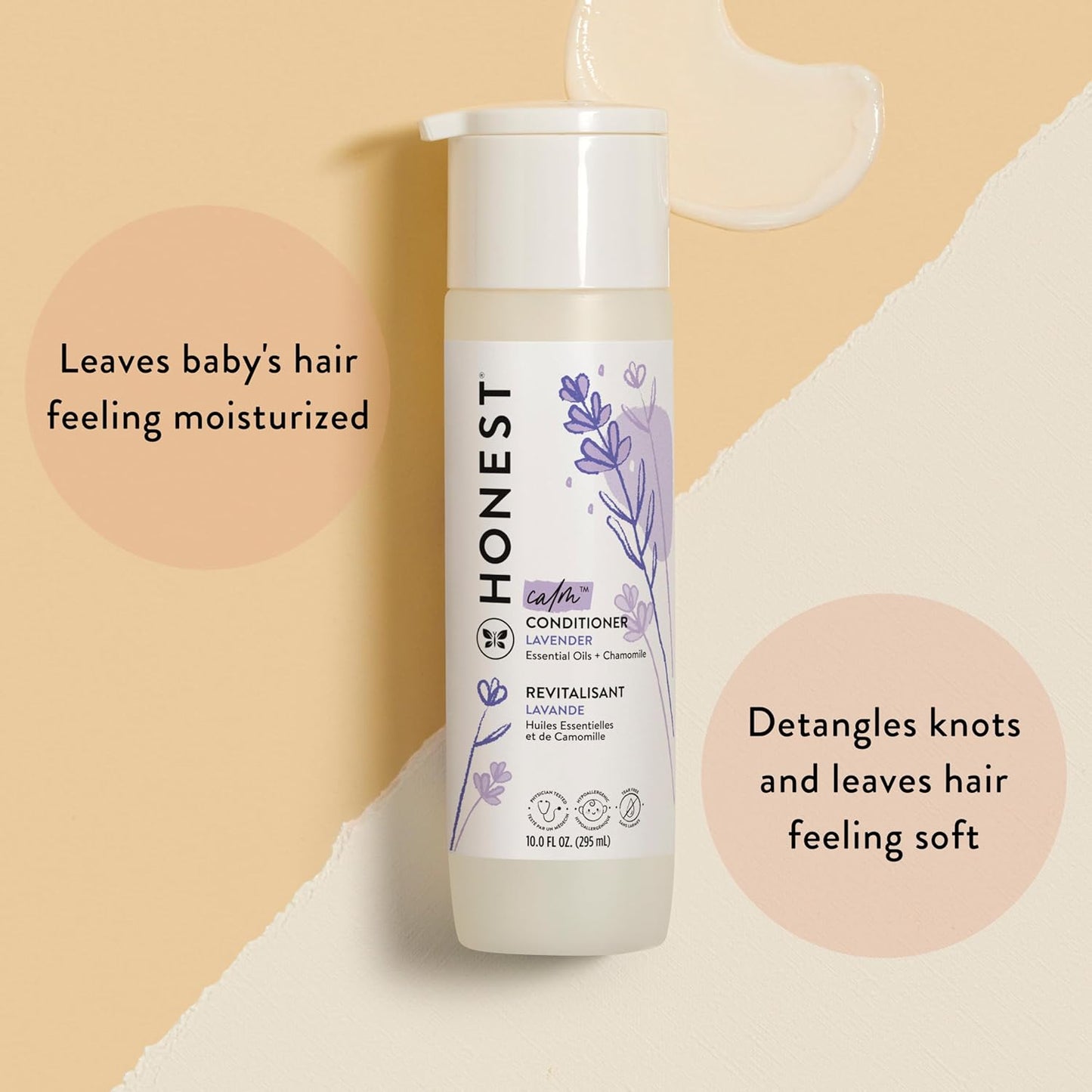 The Honest Company Silicone-Free Conditioner, Gentle Tear-Free Hypoallergenic Baby Hair Care with Naturally Derived Ingredients, Lavender Calm, 10 fl oz