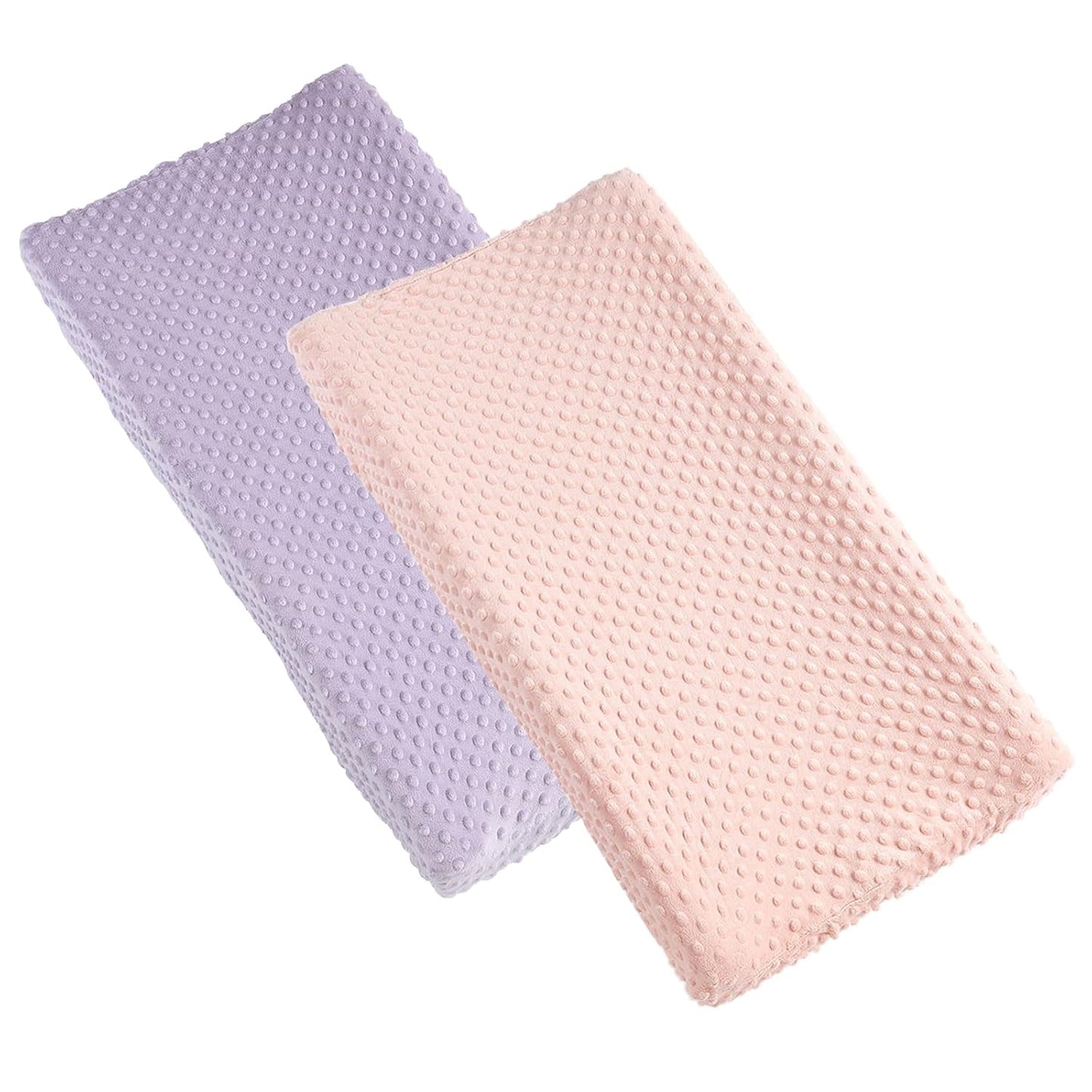 2 Pack Solid Changing Table Pad Cover Cradle Sheet, Fits 32"/34''x16 Contoured Diaper Changing Pad, Dots Plush Changing Table Covers (Pink + Purple)