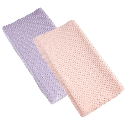 2 Pack Solid Changing Table Pad Cover Cradle Sheet, Fits 32"/34''x16 Contoured Diaper Changing Pad, Dots Plush Changing Table Covers (Pink + Purple)