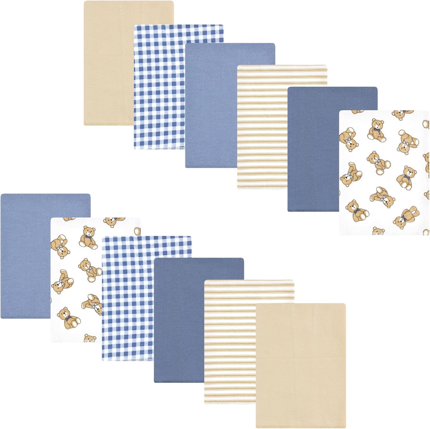 Luvable Friends Hudson Baby Flannel Burp Cloths 12pk, Dapper Bear