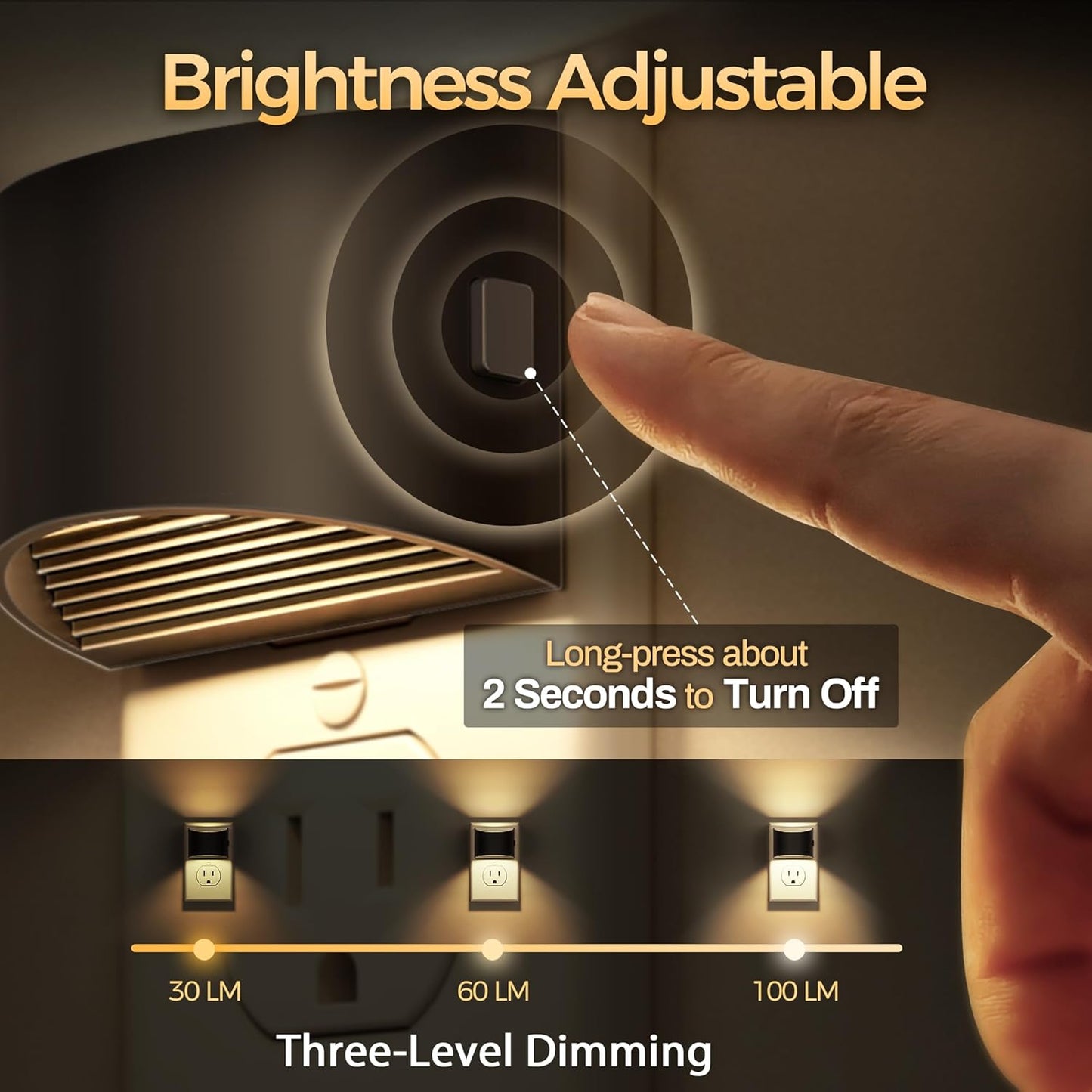 DORESshop LED Night Light[4 Pack], Night Lights Plug into Wall, 3 Level Brightness Adjustable Plug in Night Light, Dusk to Dawn Sensor, Nightlights for Adults, Bedroom, Bathroom, Hallway, 3000K