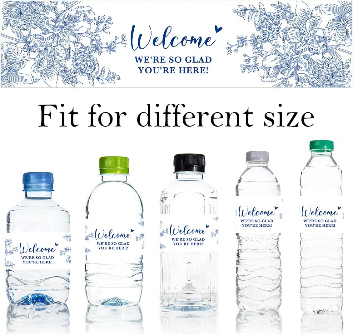 100PCS Wedding Water Bottle Labels Waterproof Greenery Floral Wraps Sticker for Water Bottle Baby Shower Bottle Label for Bridal Shower Party Welcome A08