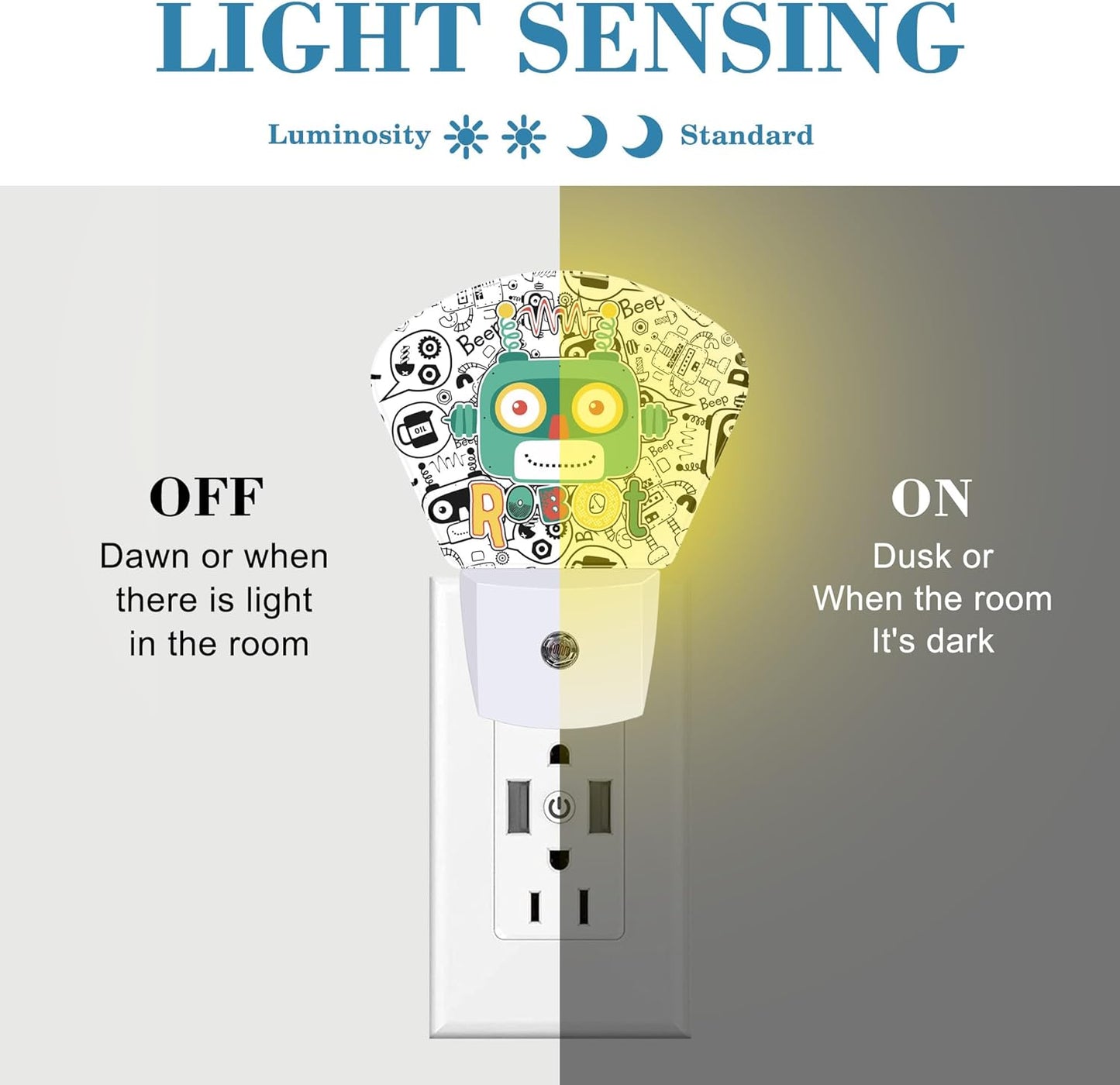 Funny Cartoon Robot Night Light for Kids, Robot LED Night Light Plug into Wall with Dusk to Dawn Sensor for Girls Boys Women Men Bedroom, Hallway, Kitchen, Bathroom, Stairs Decor