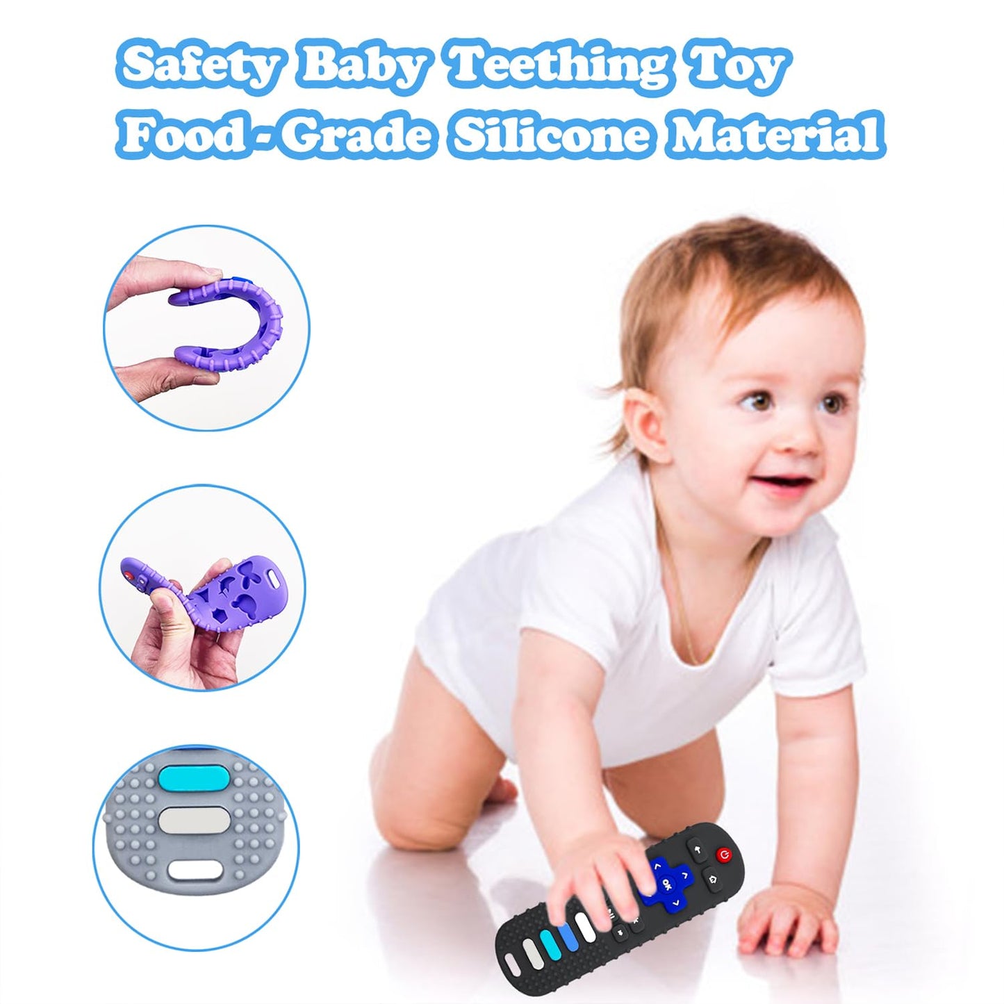 Baby Teething Toys, Food Grade Silicone Teether for Babies 3 6 12 18 Months, TV Remote Shape Toddlers Chew Toys, Freezer BPA Free (Pink+Blue)