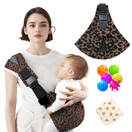 Baby Sling Carrier Adjustable Baby Sling 2025 Upgraded Toddler Sling Comfortable Baby Wrap Carriers Ergonomic-Designed, Travel Friendly Carrying 10-45 LbsLeopard