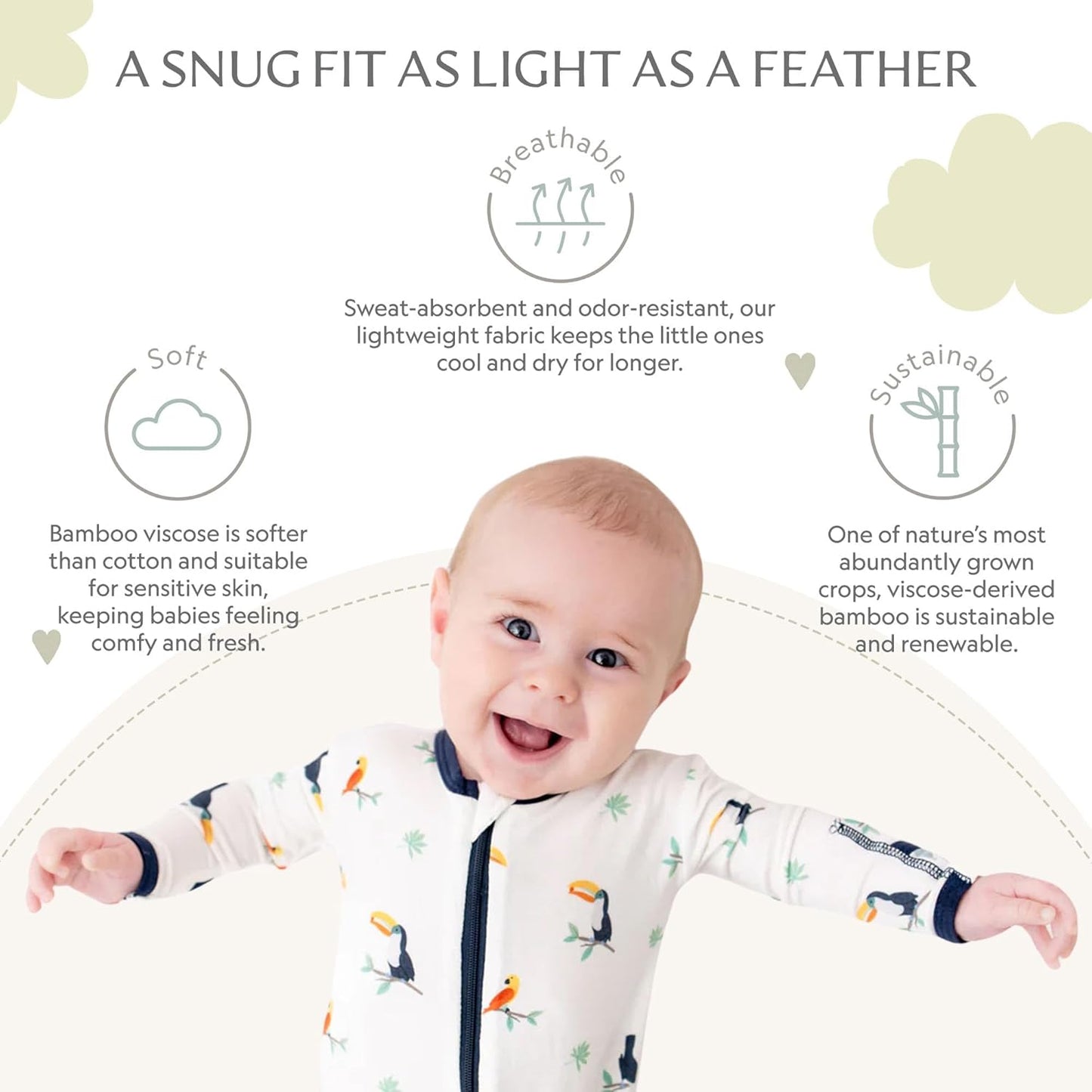 Bamboo Little Soft Baby Footie Pajamas, Baby Clothes, Newborn Sleepers, 95% Viscose and 5% Spandex, 0-24 Months