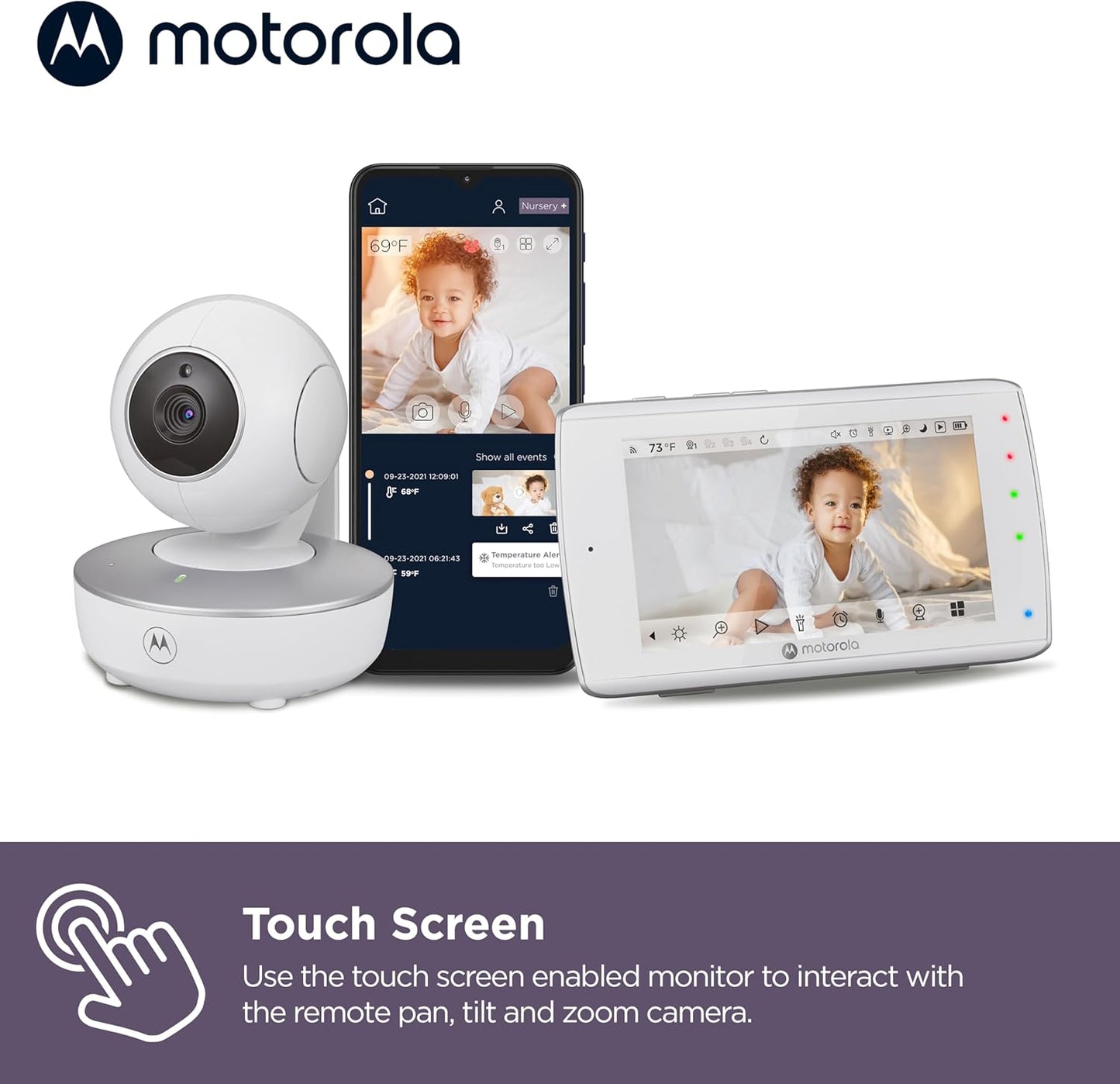 Motorola Nursery Baby Monitor with Camera and Audio, Portable VM36XL WiFi HD Camera, Touchscreen Display, App Connected, Long Range, Night Vision
