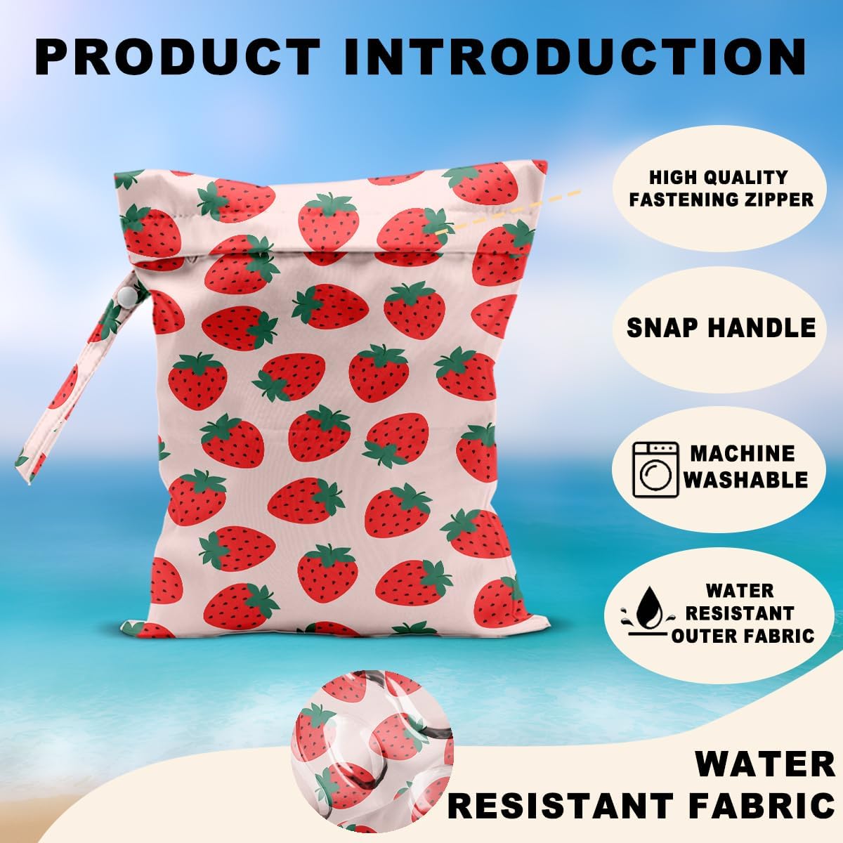 2Pcs Fruits Wet Bags 12x10 Inch, Strawberry Orange Waterproof Travel Laundry Bags, Reusable Wet Dry Bag for Swimsuit Beach Diapers Dirty Yoga Gym Clothes, Travel Gifts for Women Friend Travelers