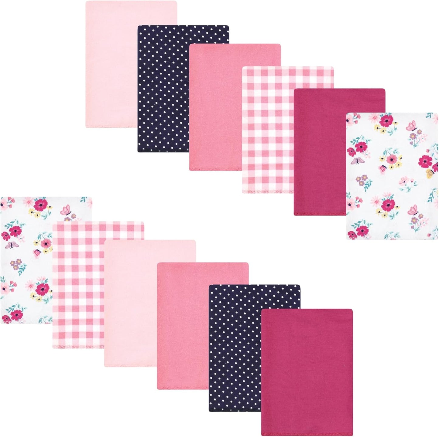 Luvable Friends Hudson Baby Flannel Burp Cloths 12pk, Pink Butterfly Meadow