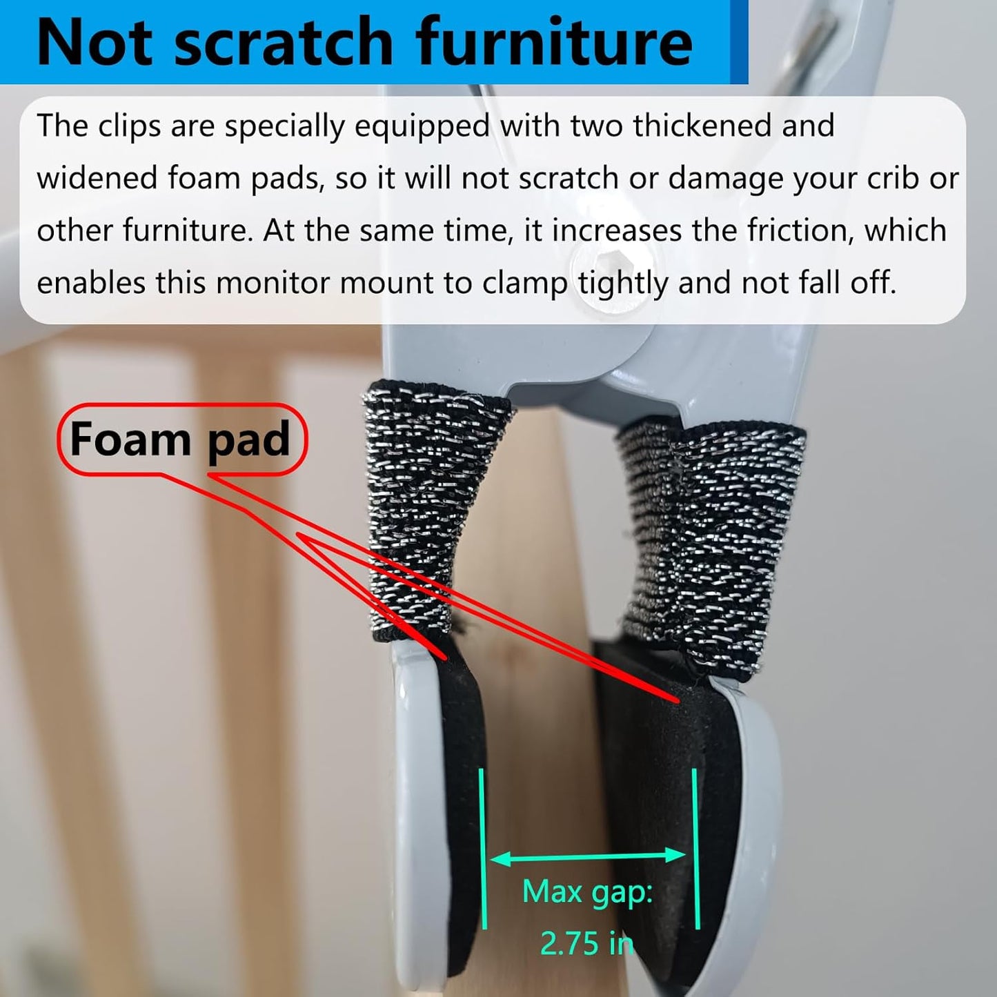 Baby Monitor Mount, 360°Adjustable, No Drill Install, Safe to Baby and Furniture, Baby Monitor Clip Baby Camera Mount for Crib Room, Compatible with HelloBaby HB65 HB66 HB6550 HB6558 HB248 Hello Baby