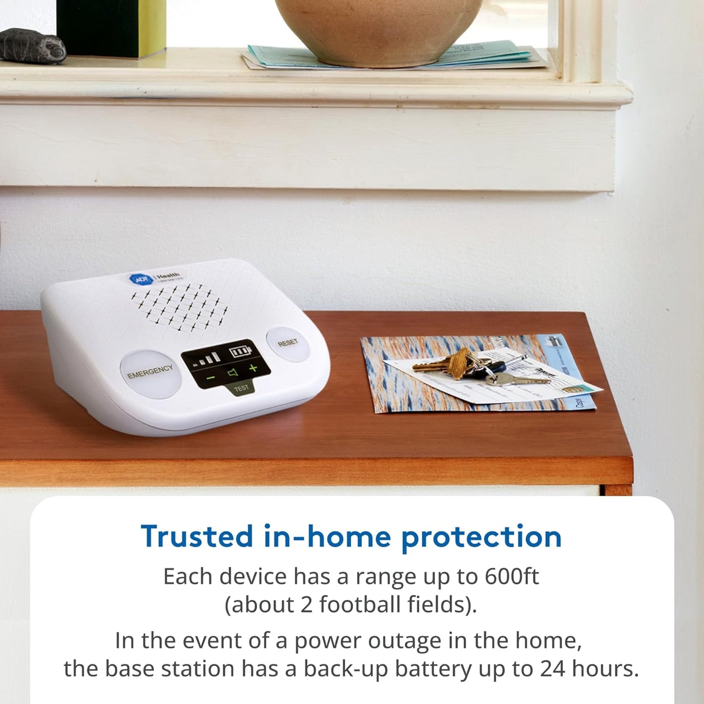 ADT Medical Alert Plus - in-Home Medical Alert System for Seniors - Cellular 4G Coverage, 600ft Pendant Range, Home Temperature Monitoring, 24/7 U.S. Based Monitoring (Neck Pendant)