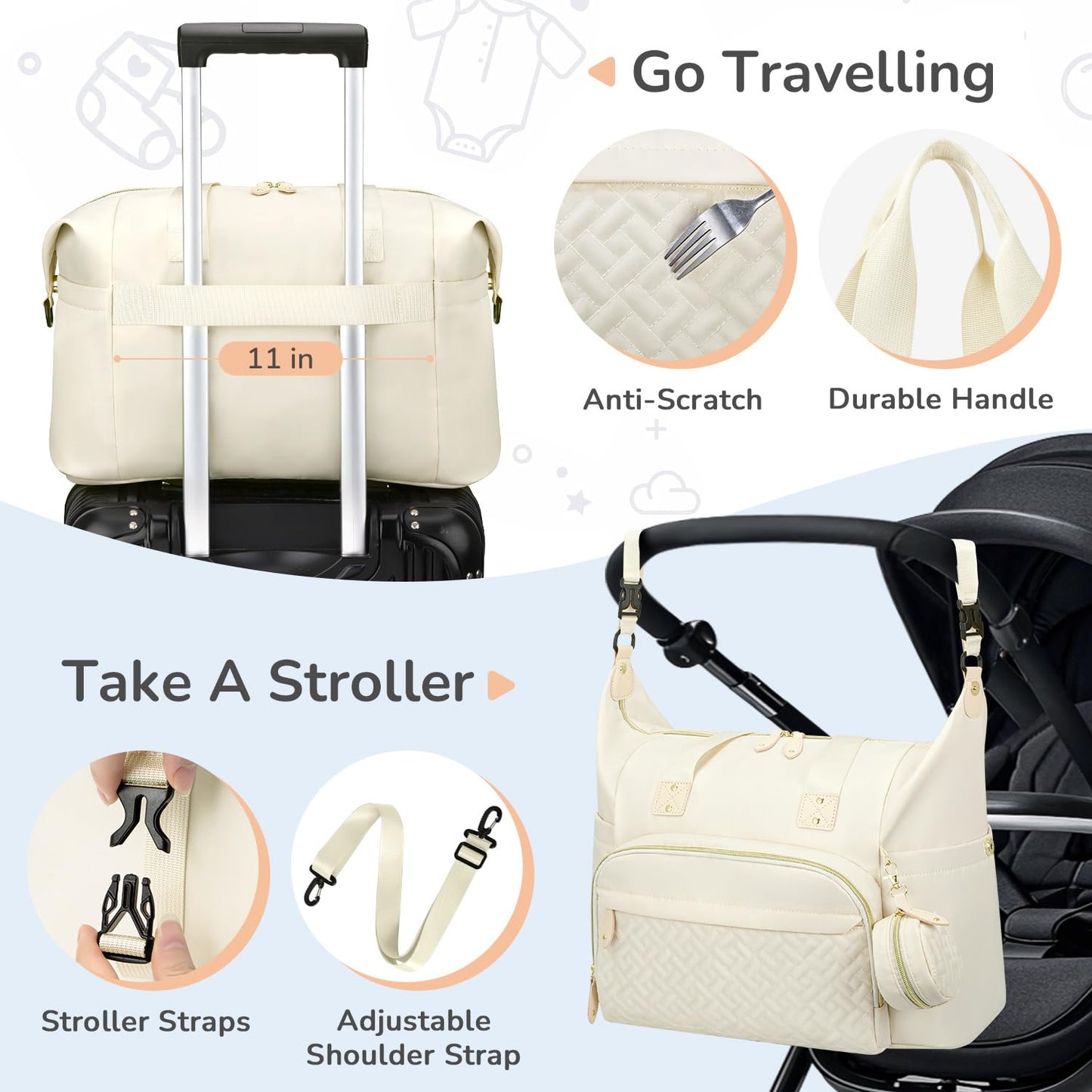 Diaper Bag Tote, Baby Bag Travel Diaper Tote Bag with Pacifier Case, Cute Maternity Hospital Baby Stylish Diaper Tote for Mom Dad Medium Size, Beige
