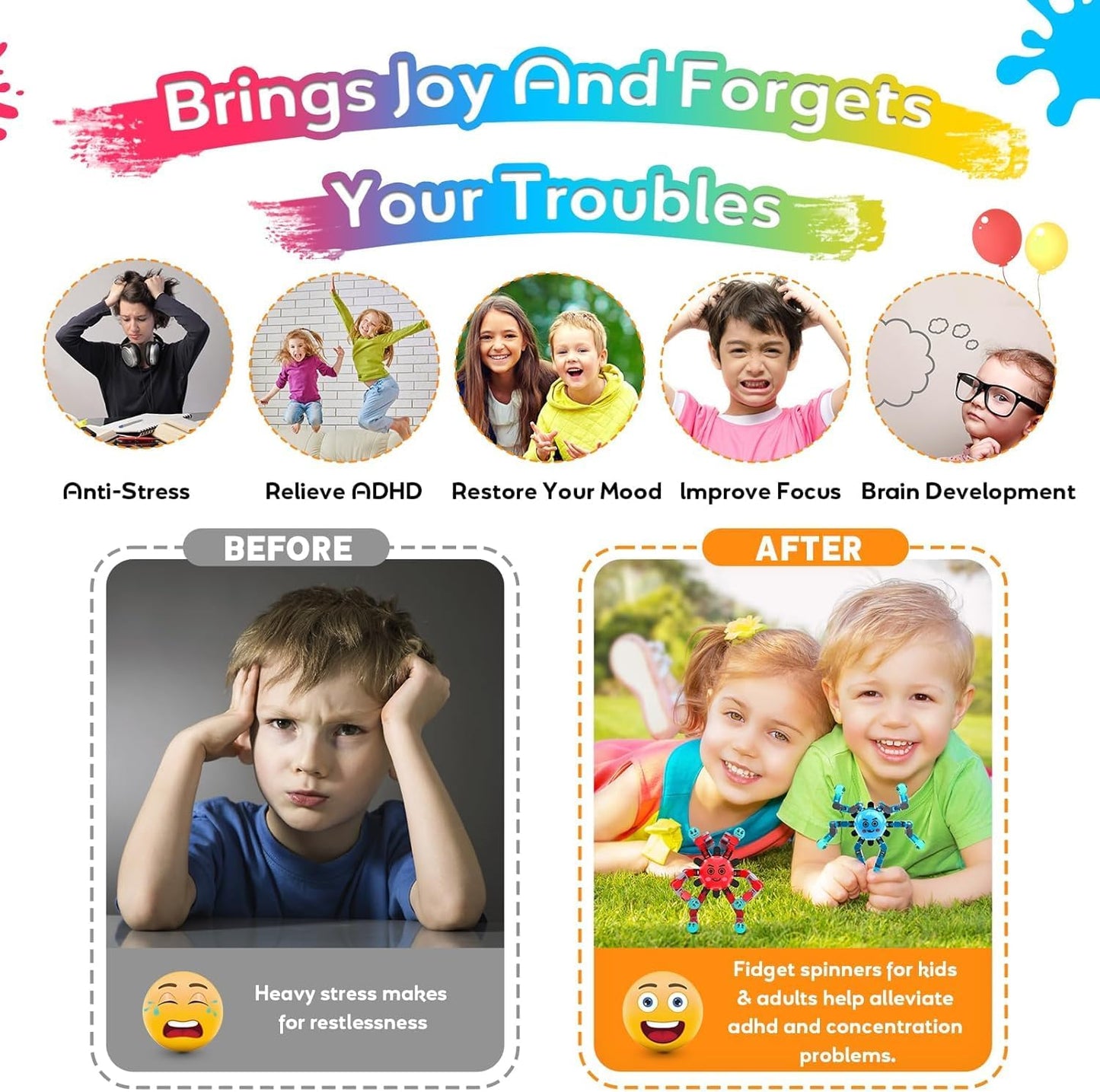 Transformable Fidget Spinner Toys for Kids and Adults,3 PCS Finger Sensory Toy for Boys Girls Autism ADHD Relief,Gifts for Chrismas Birthdays Party Favors for Teens Travel Stocking Stuffers