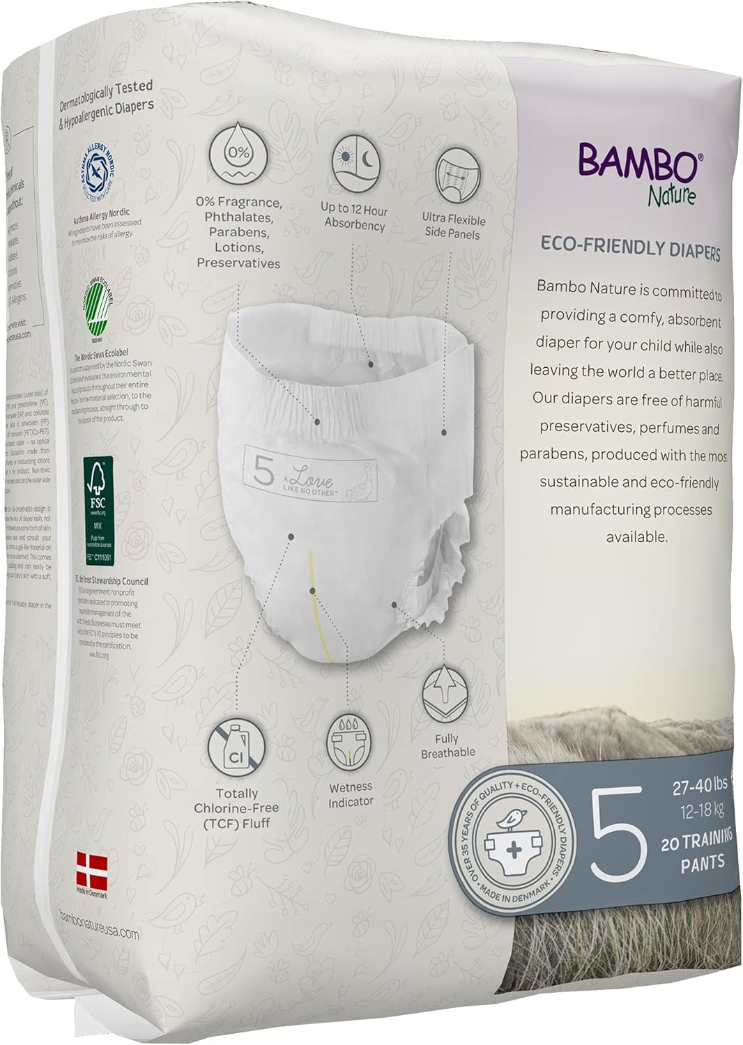 Bambo Nature Hypoallergenic Training Pants, Premium Eco-Labeled Training Pants, Totally Chlorine-Free, Skin Friendly - Size 5 (60 Count)
