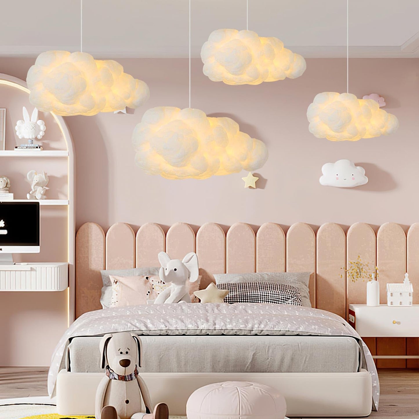 Cloud Pendant Hanging Light Fixture, Modern Fluffy Ceiling Lighting Chandelier, White Lamp Shade Lampshade for Children Girls Kids Living Room (50cmx25cm)