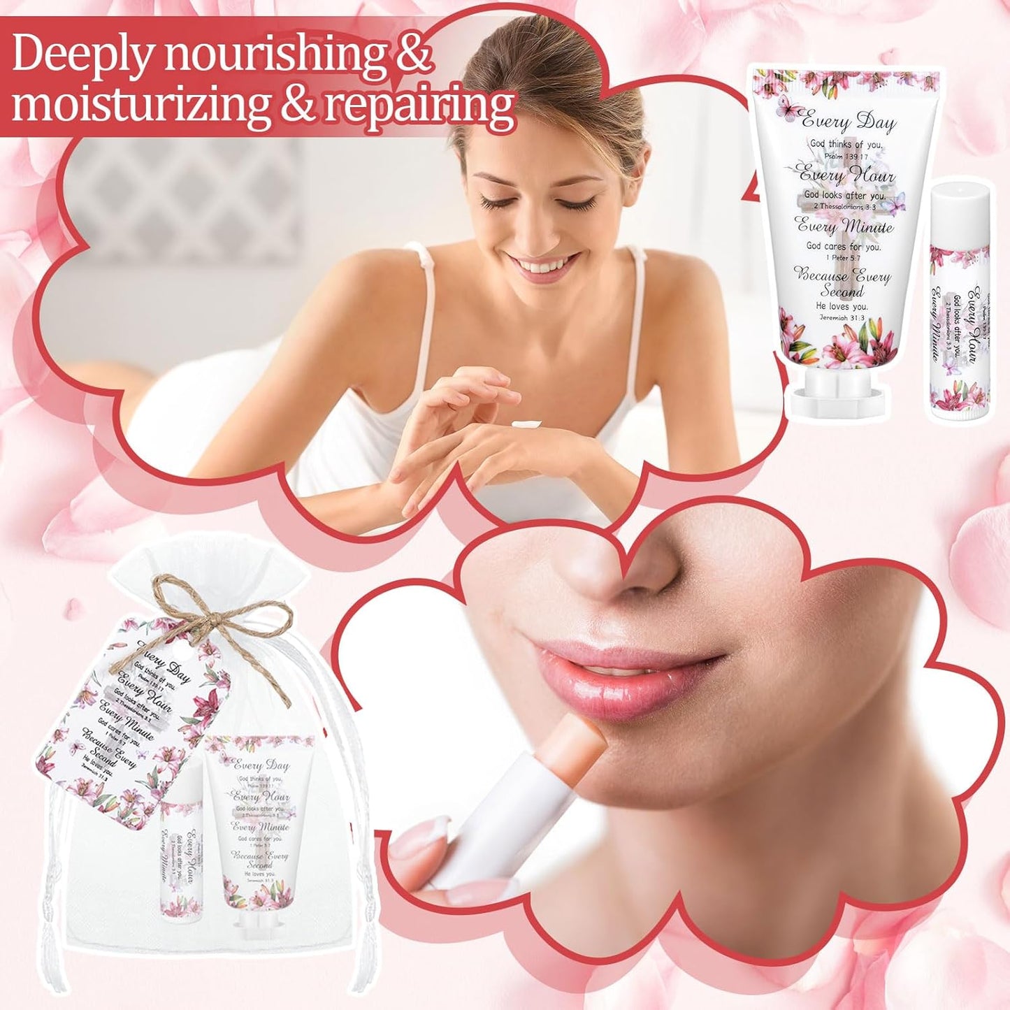 24 Sets Christian Hand Cream and Lip Balm Gift Set Christmas Christian Gift for Women Travel Size Hand Lotion Bible Verse Lip Balm Bulk for Baby Bridal Shower Mom Holiday Gift(Stylish)