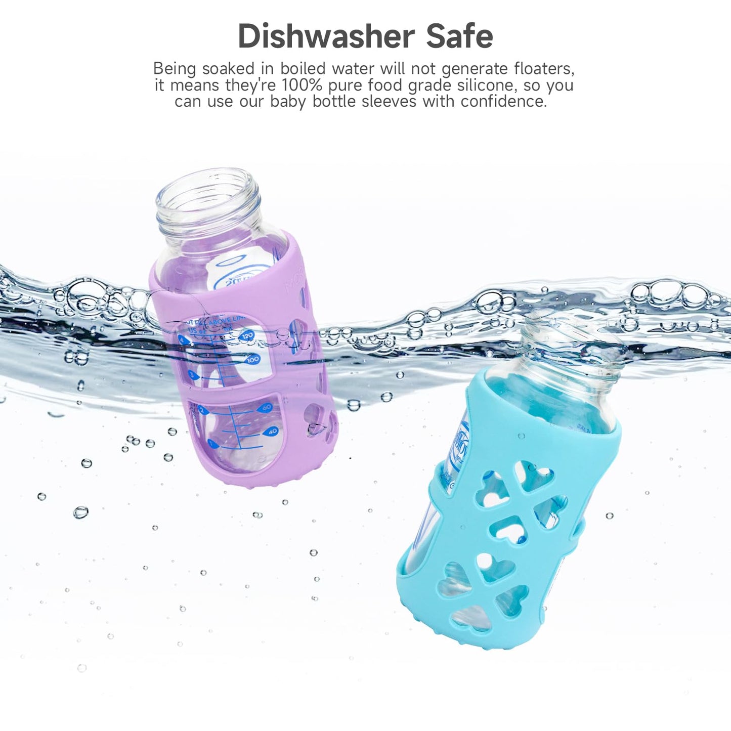 MORLIKE 4 Pack Silicone Sleeves Fit for 4 oz/120 mL Dr. Brown's Natural Narrow Glass Baby Bottle, 100% Silicone Covers Protect Glass Bottle, Easy to Grip Baby Bottle Holders for SB41001-P4, SB42003-P2