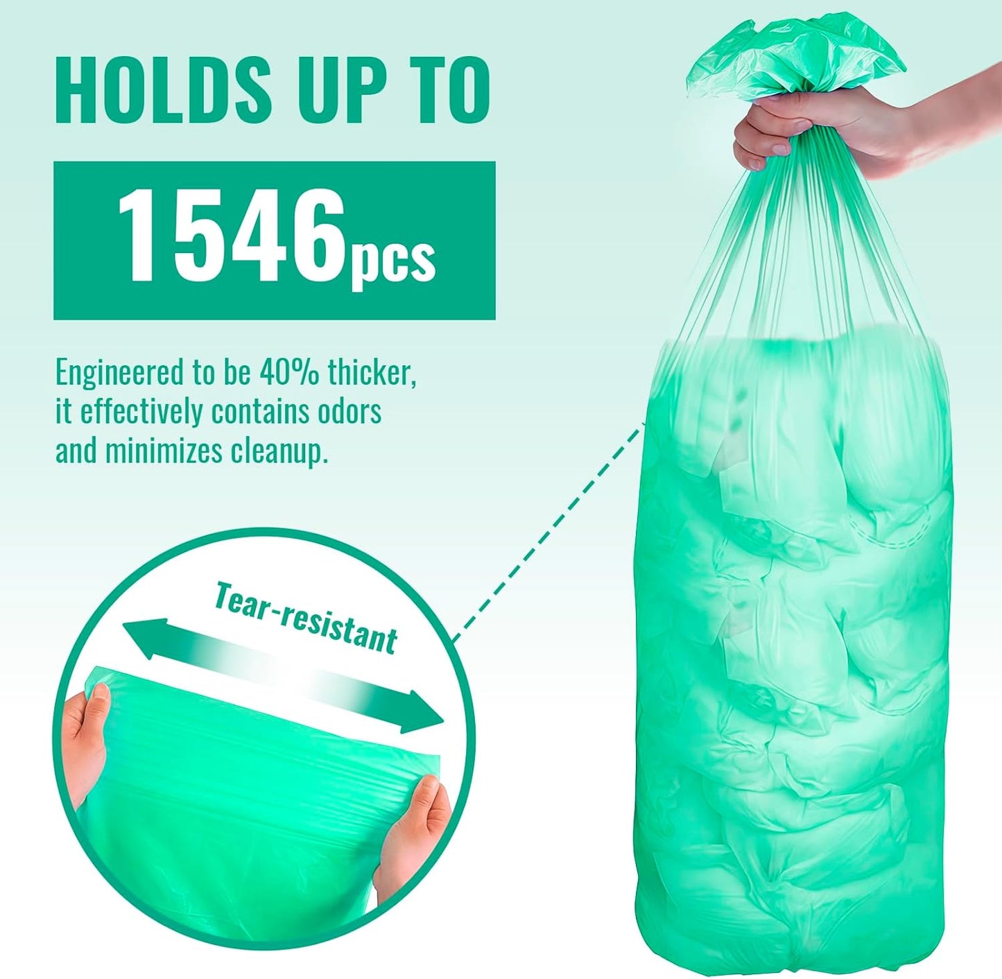 Diaper Bucket Replacement Bags, 2 Rolls Extra Thick, Leak-Proof &Odor Blocking, For Adult Diaper Systems, Diaper Pails, Toilet &Yard Waste, Thickened Diaper Pail Refill Bags Hold Up to 1546 Diapers