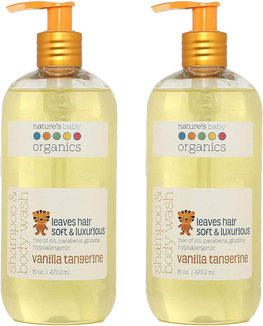 Nature's Baby 3-in-1 Shampoo/Body/Face Wash - Formulated for Problem and Sensitive Skin - No Sulfate or Artificial Fragrances - Tear Free - Vanilla Tangerine, 16 oz, 2 Pack