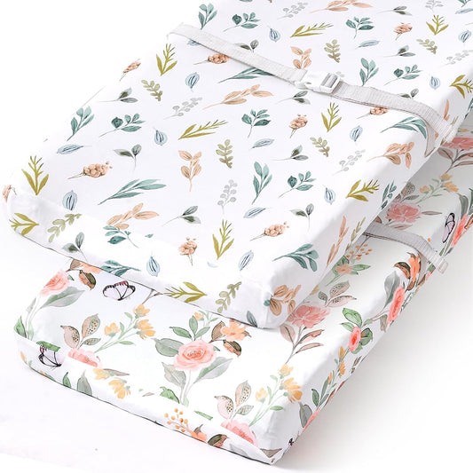 BROLEX Changing Pad Covers for Baby: Boy Girls Ultra Stretchy Soft 2 Pack, Rose Foliage