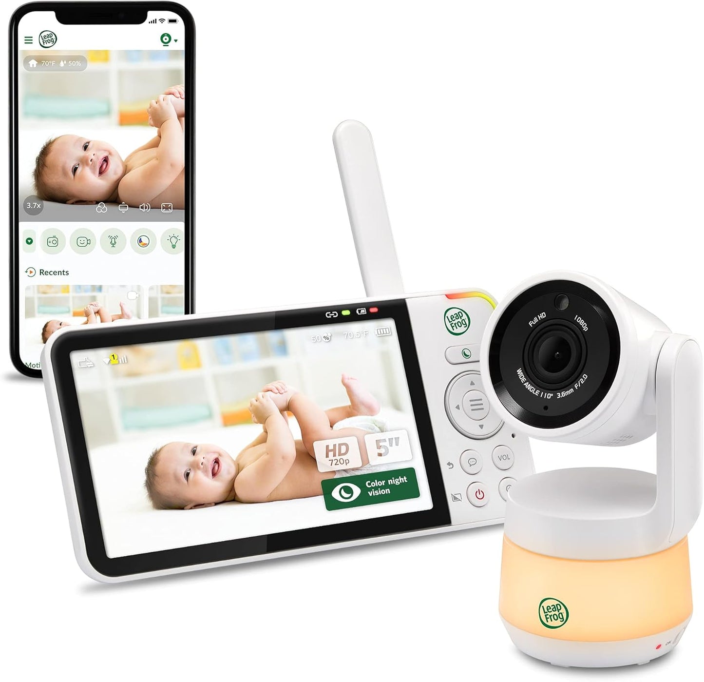 LeapFrog LF925HD Baby Monitor with Camera and Audio,1080p WiFi Remote Access Baby Monitor, 360° Pan & Tilt Camera, 8X Zoom, 5” 720p HD Display, Color Night Light &Vision, Two-Way Talk