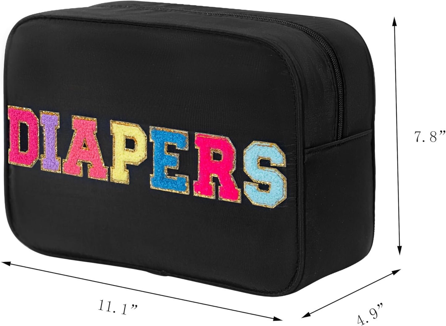 Chenille Letter Insulated Diaper Caddy Bag, Small Diaper Bag Organizer Pouch for Nursery Changing Table, New Born Baby Essential Storage Bag Diaper Pail Baby Shower Gifts for Mom To Be (Black)