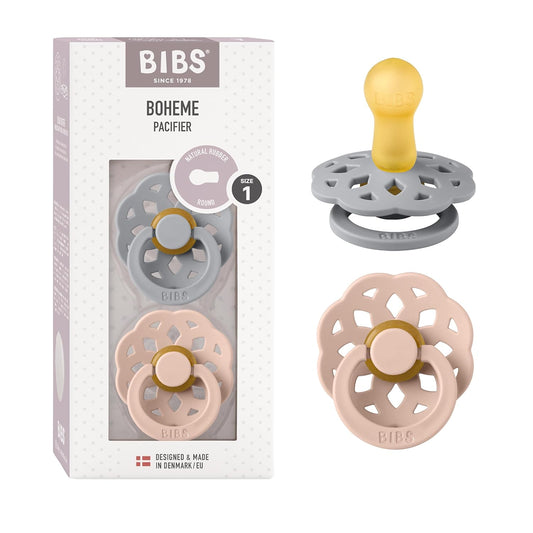 BIBS Pacifiers - Boheme Collection | BPA-Free Baby Pacifier | Made in Denmark | Set of 2 Cloud/Blush Color Premium Soothers | Size 0-6 Months
