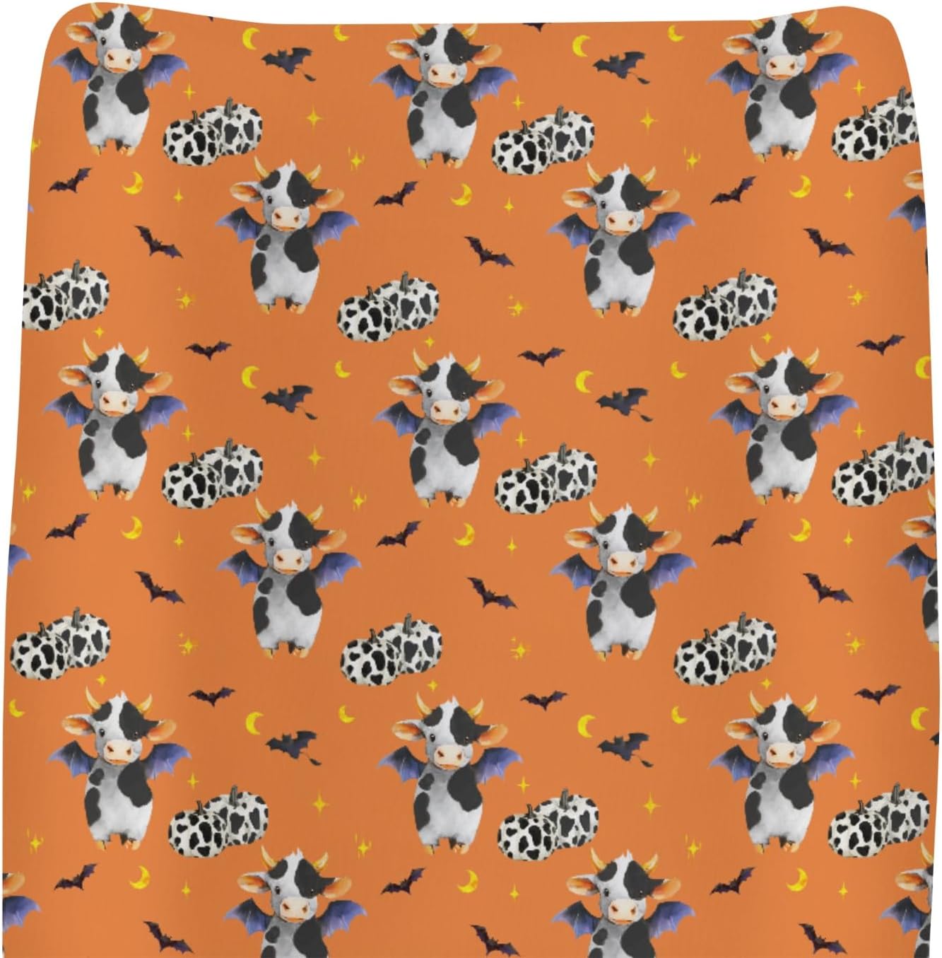 Halloween Cow Bats Pumpkins Baby Changing Pad Covers for Boy Girl Cute Cows Moon Stars Fitted Change Table Pad Covers Mats Spooky Farm Animal Soft Diaper Change Table Cover Sheets 32''×16'' Orange
