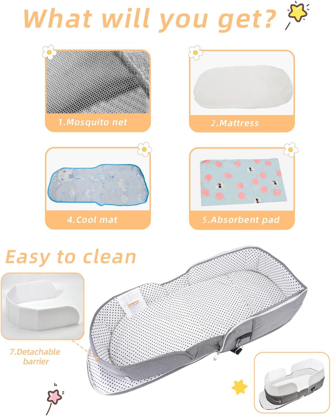 Baby Travel Bassinet Portable Bassinets: Foldable Lightweight Travel Pod Infant Bassinet with Mosquito and Canopy Outdoor Newborn Essentials Gift