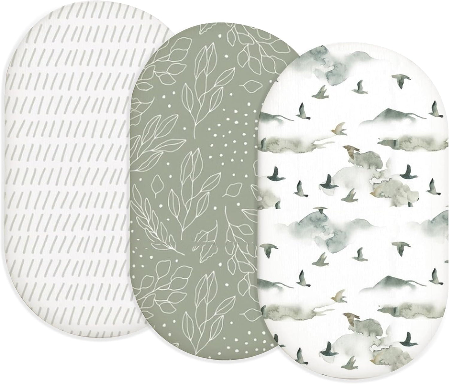Bassinet Sheets for Baby Girls Boys 2 Pack, Fitted Baby Mattress Sheet for Rectangle, Oval, Hourglass Bassinet Mattress, Breathable Cozy & Universal Fit (Sage Trail)