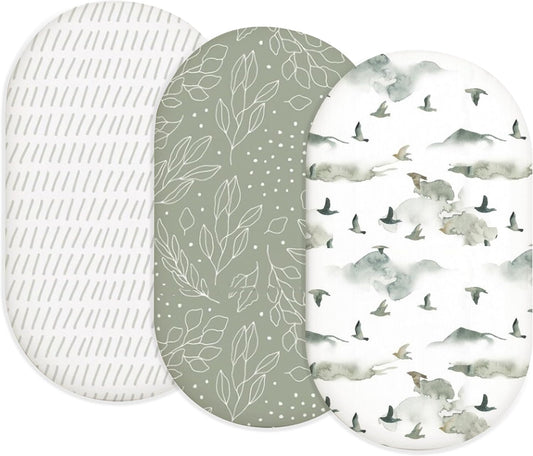Bassinet Sheets for Baby Girls Boys 2 Pack, Fitted Baby Mattress Sheet for Rectangle, Oval, Hourglass Bassinet Mattress, Breathable Cozy & Universal Fit (Sage Trail)
