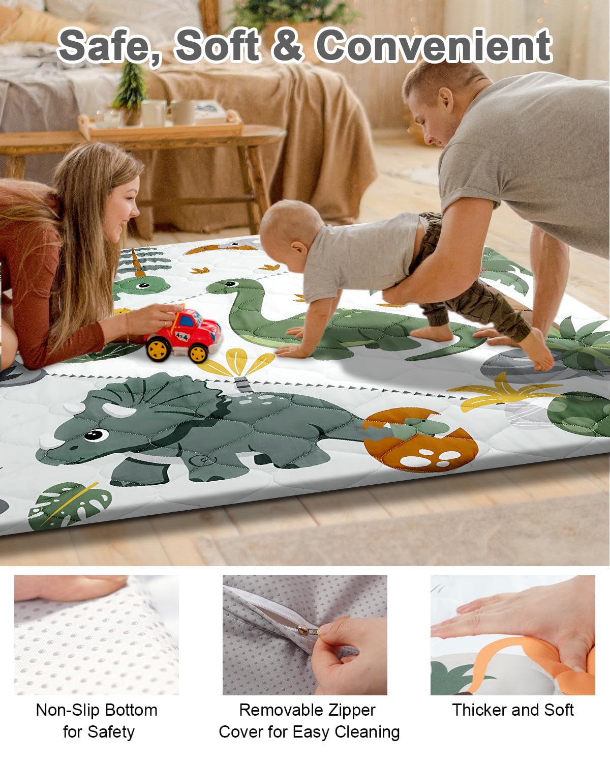 Premium Foam Baby Play Mat 74x50 – Removable & Machine Washable Cover, Extra Thick Padding Playpen Mat, Non-Slip Crawling Mat, Easy to Clean for Infants, Toddlers & Babies