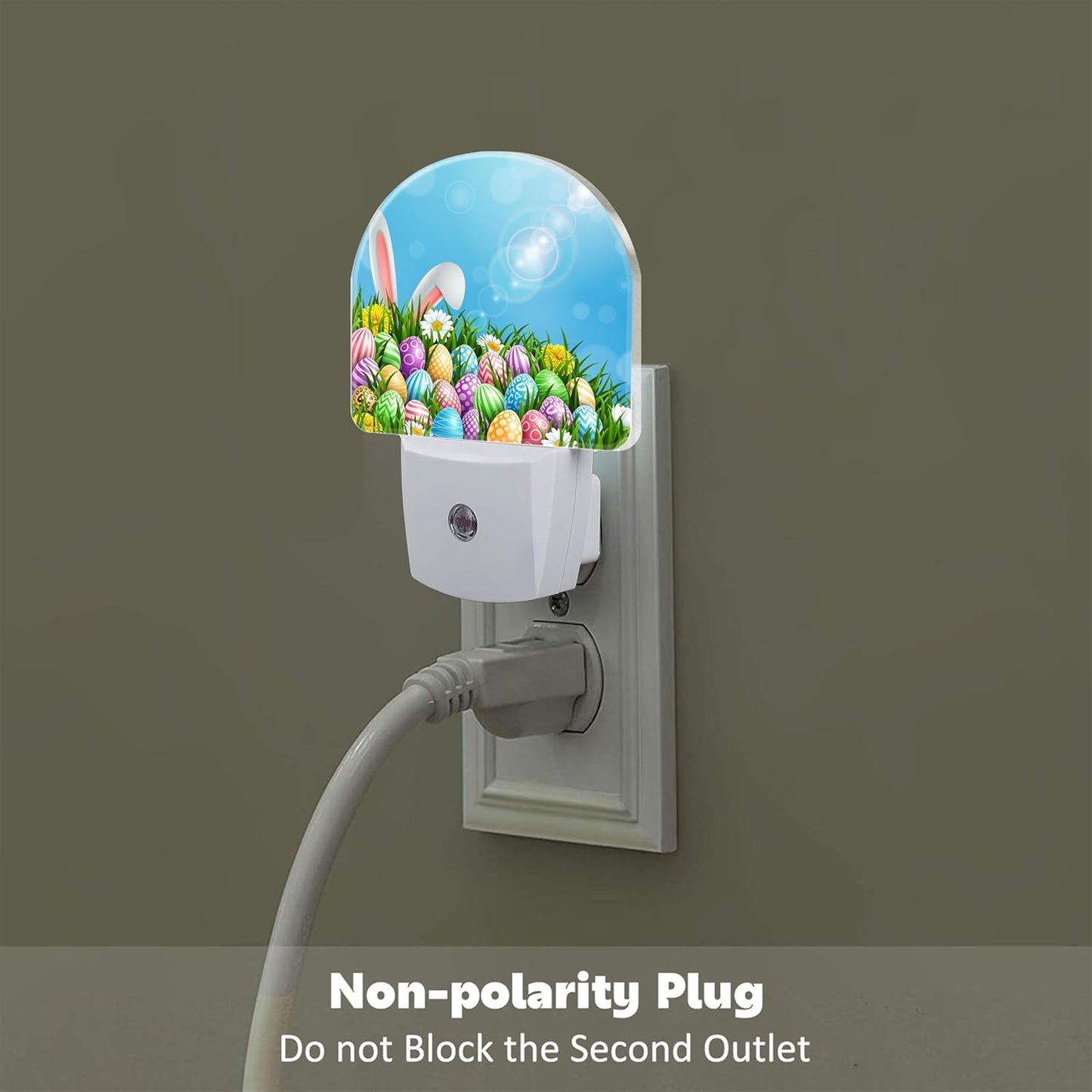 Easter Bunny and Eggs Night Light Plug into Wall,Colorful Easter Eggs Rabbit Dusk to Dawn Night Light Plug in,0.5w Energy Saving Sleep Friendly NightLight for Kids Boys Girls Home Decor