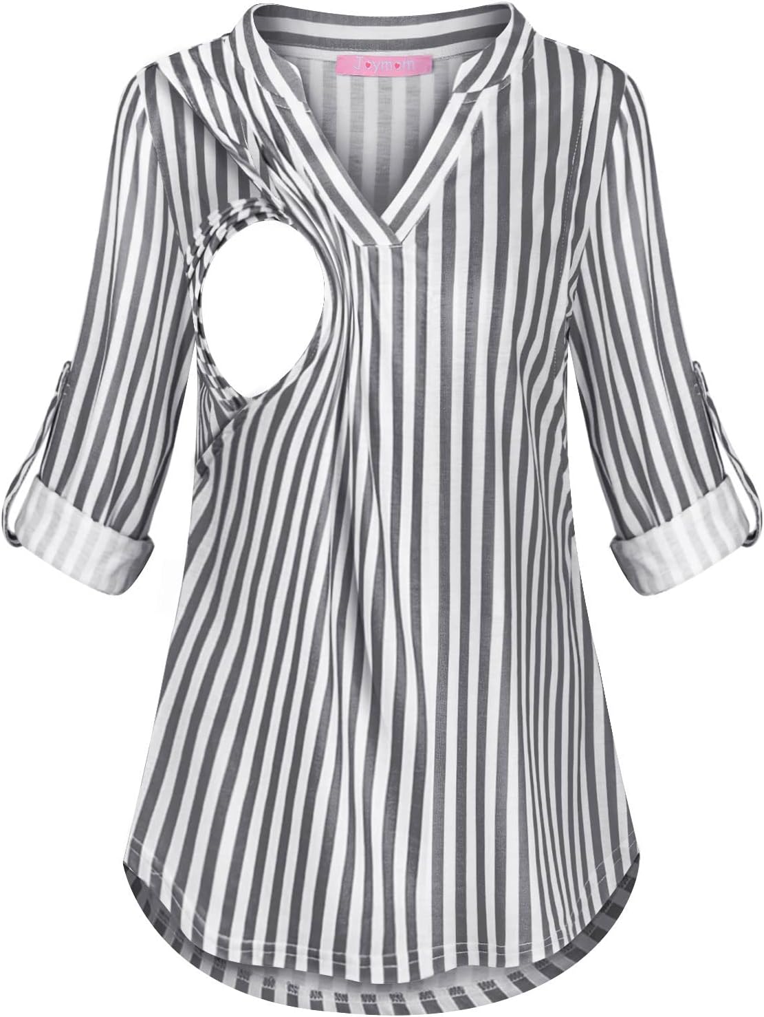 Joymom Maternity Rolled Long Sleeve Nursing Tops Tunic Blouses Breastfeeding