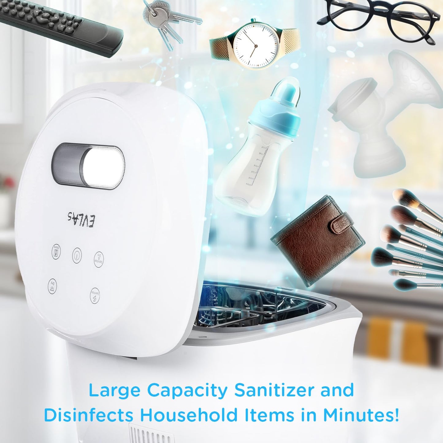 EVLA'S Baby Feeding Bottle Sanitizer & Dryer, UV Light Sanitizes Baby Bottles, Pacifiers, Small Toys, Even Phone or Credit Card in Minutes! Large Capacity UV Box Sanitizer, White